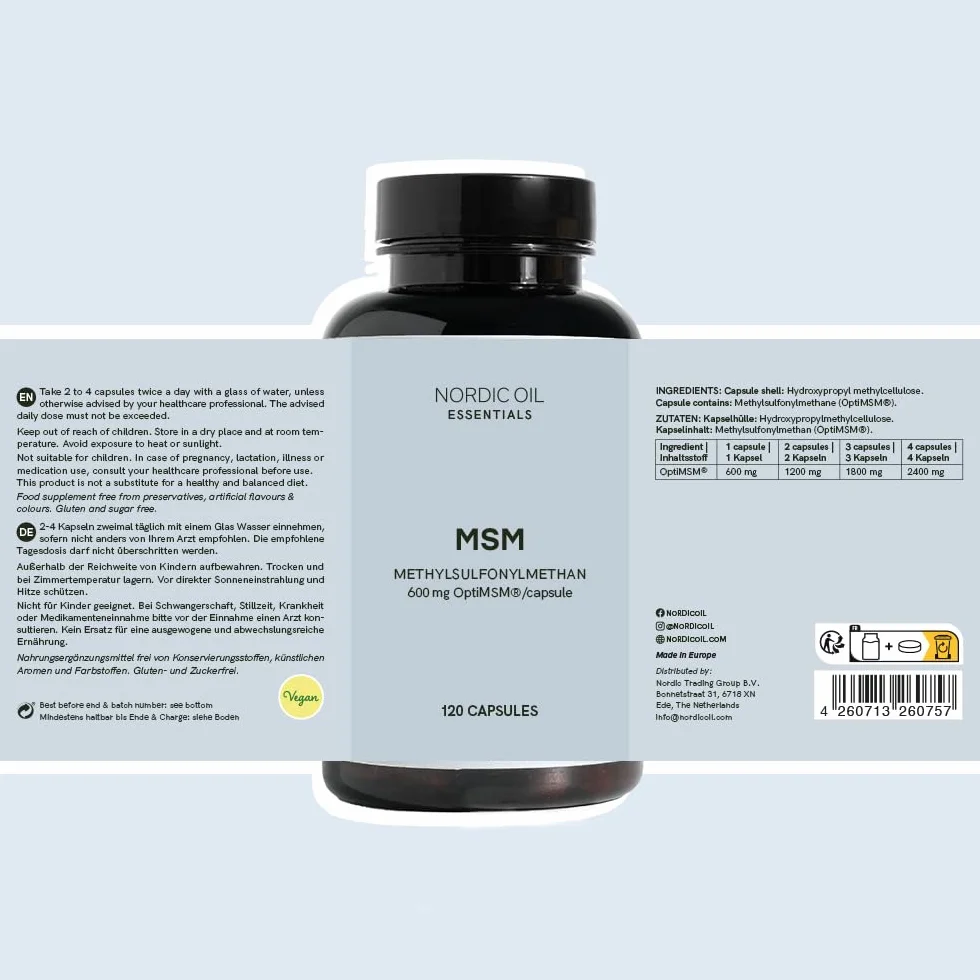 OptiMSM® Capsule 120 szt. 600 mg na stawów i regenerację Nordic Oil