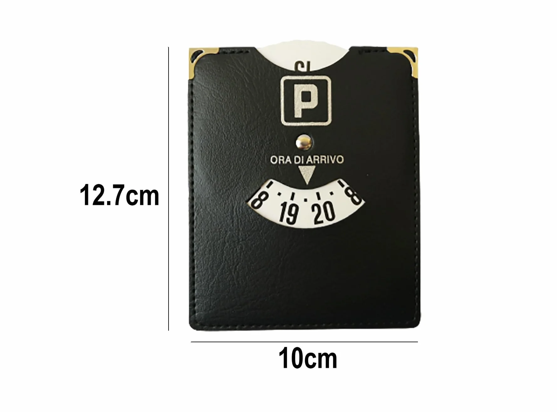 Disco Orario Parcheggio Europeo Unificato 8-20, Similpelle con Cuciture (Nero)
