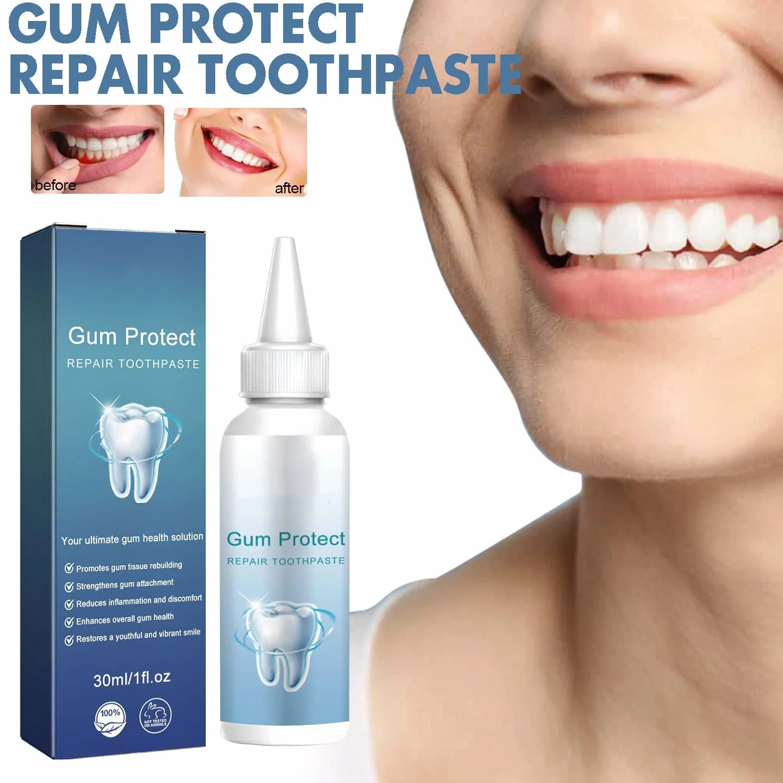 Gel per terapia gengivale Teeth Repair, riparazione recessioni gengivali, respiro fresco, pulizia profonda gengive, Protect Gums Oral Care