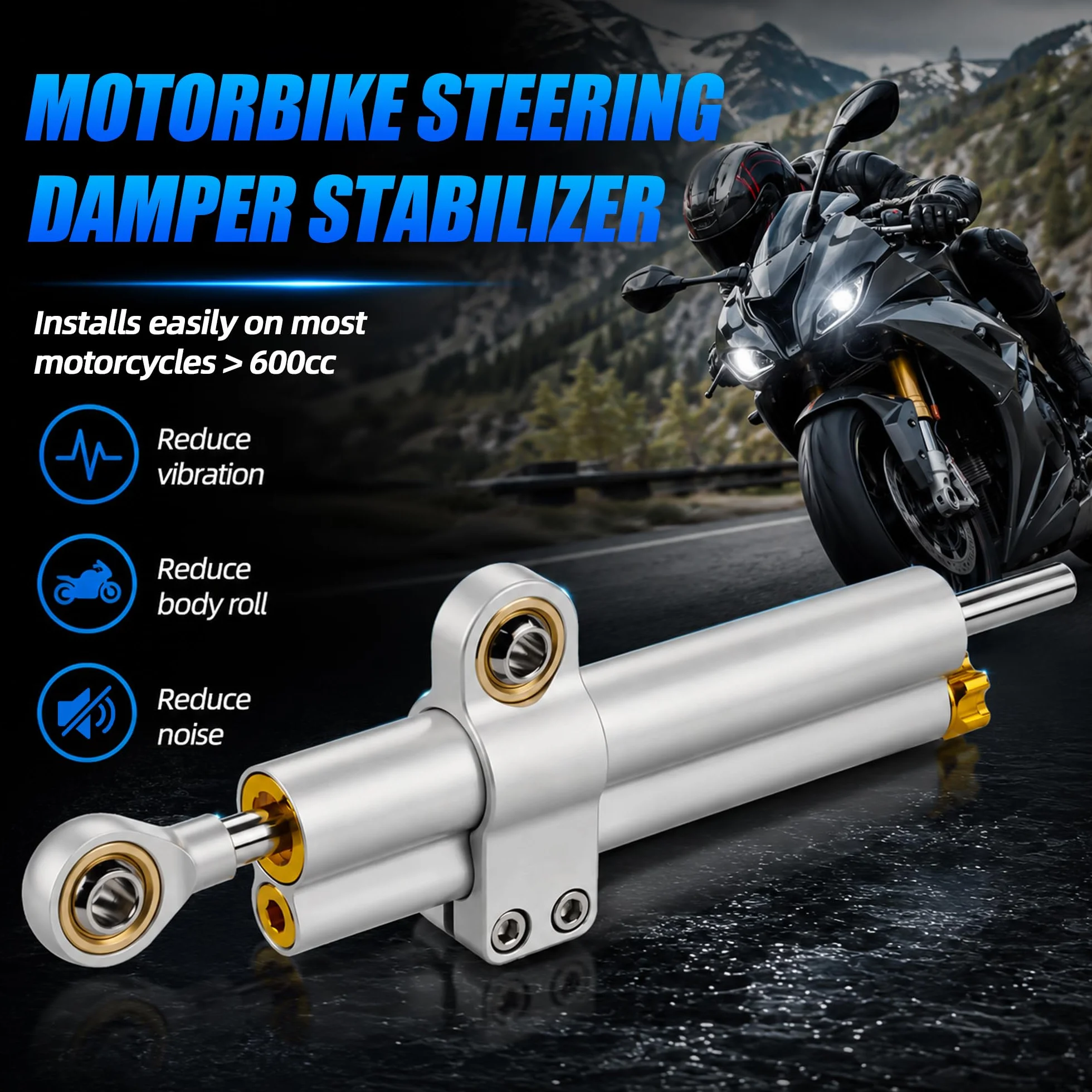Stabilizzatore ammortizzatore di sterzo per moto Stabilizzatori regolabili universali per moto per scooter ADV Dirt Bike (Grigio Titanio, A)