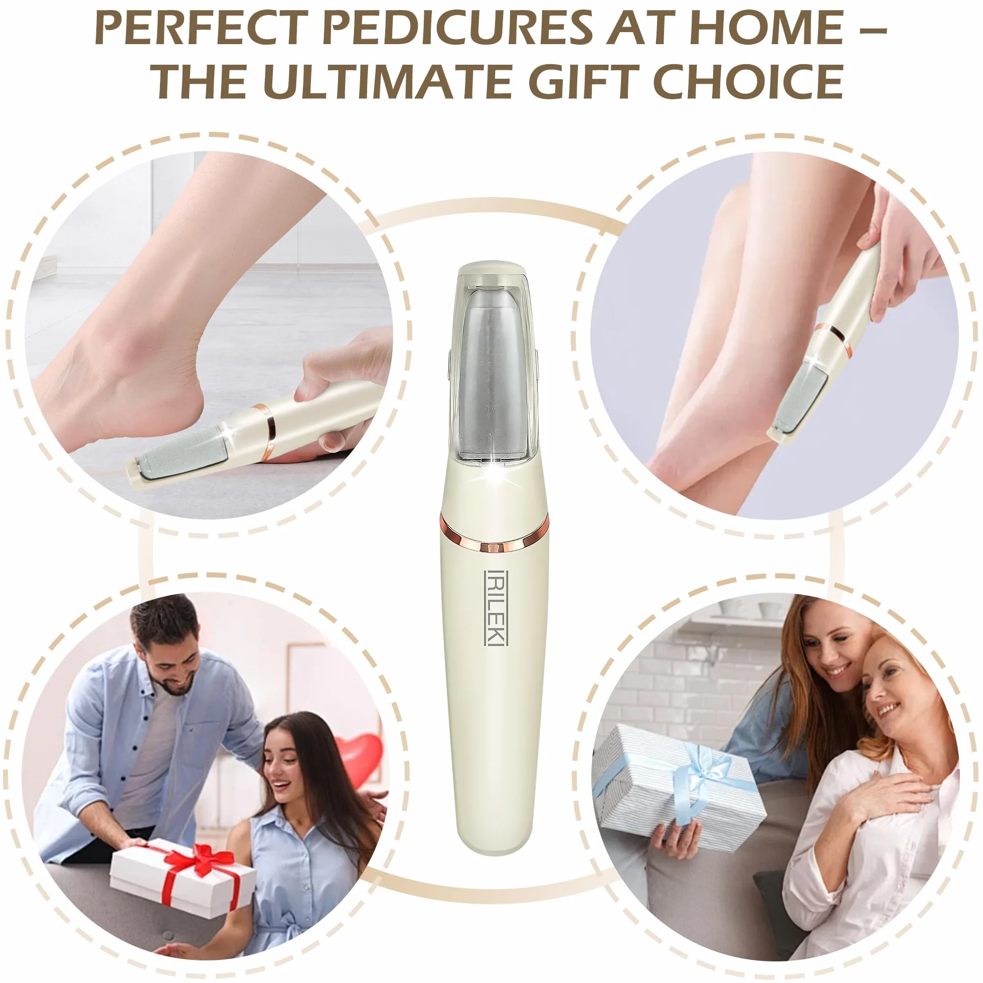 Rimuovi Calli Elettrico, Lima Piedi Ricaricabile Portatile, Strumento Pedicure per Piedi e Mani, Cura Pelle Secca, Beige
