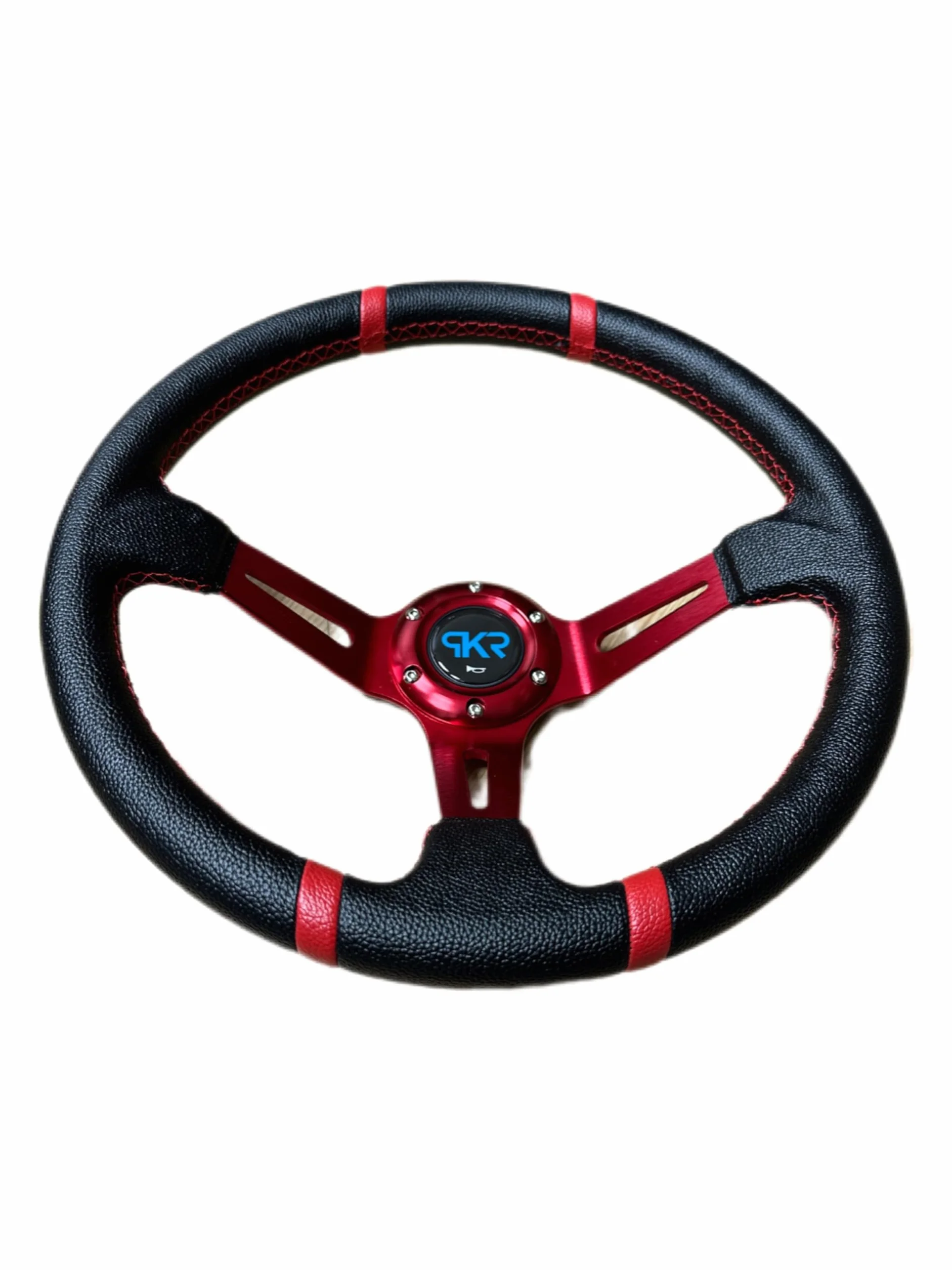 PKR VOLANTE SPORTIVO A CALICE NERO CON STRISCE ROSSE SPORTIVO UNIVERSALE AUTO RALLY SPORT GARE RADUNI TUNING