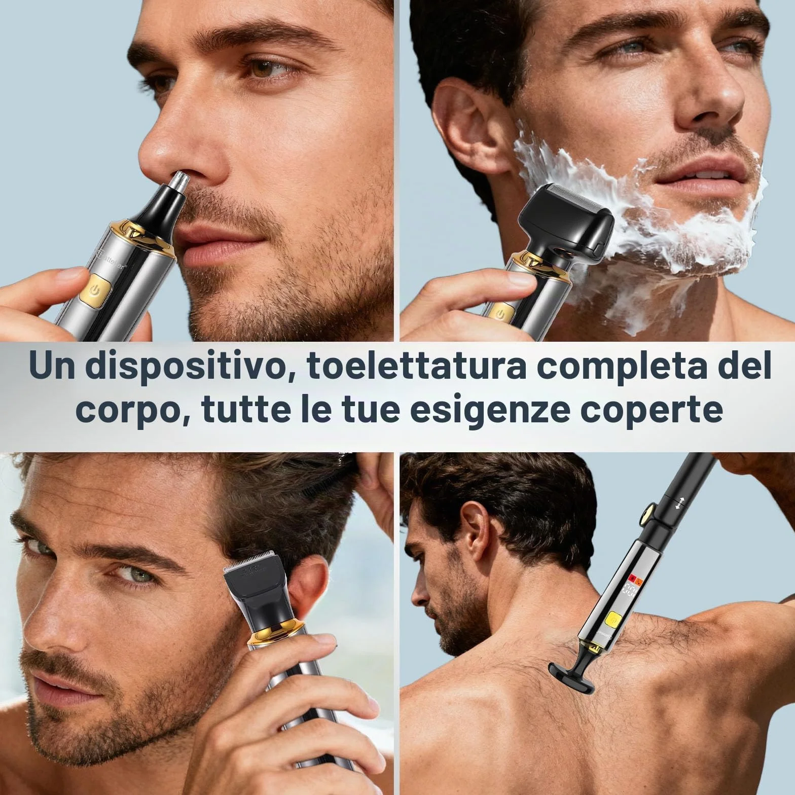 Hatteker Rasoio elettrico da uomo 4 in 1 impermeabile con braccio ausiliario allungabile