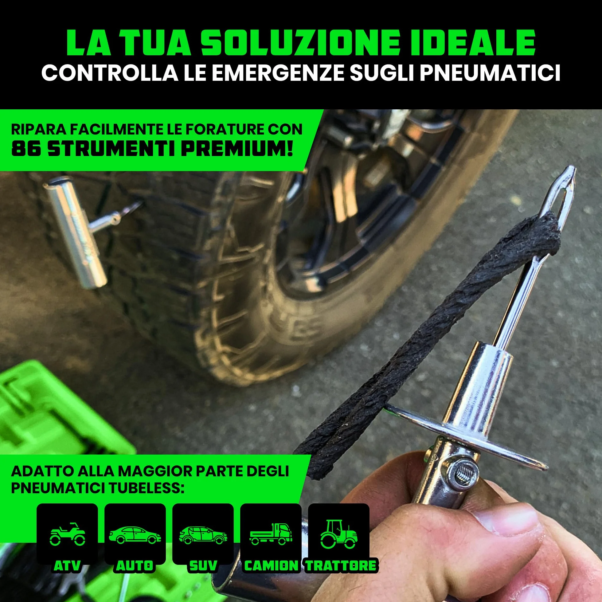 Rhino USA Kit di Riparazione Pneumatici 86 Pezzi per auto moto ATV UTV camper rimorchio