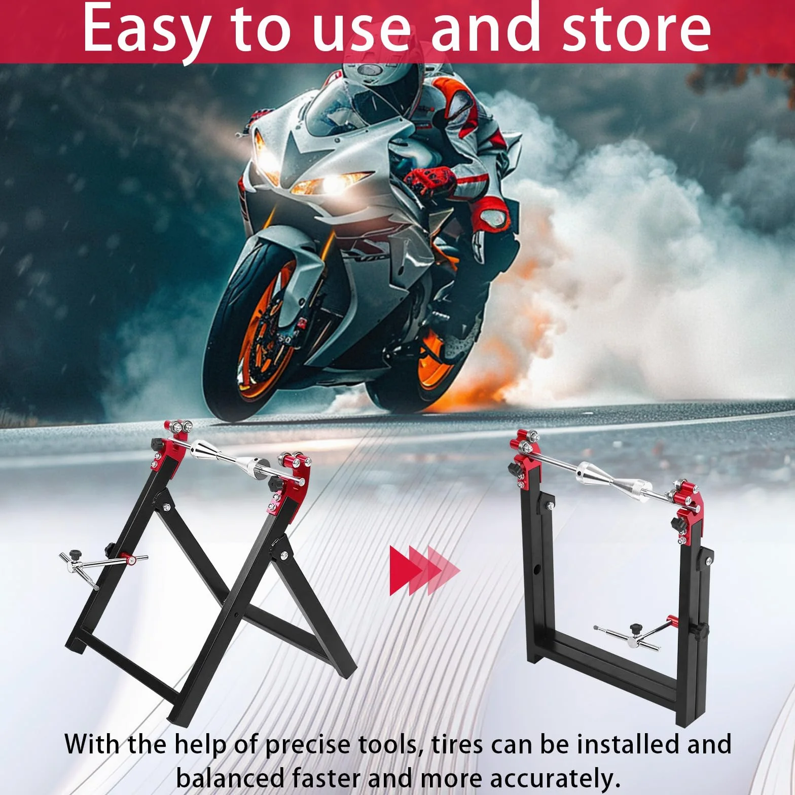 Equilibratrice per Ruote, Supporto per Equilibratura Ruote Pieghevole da 34,2 * 37,2 * 39cm Supporto di Equilibratura per Moto con Tutti Gli Accessori di Installazione per Pneumatici da 5 * 23 Pollici