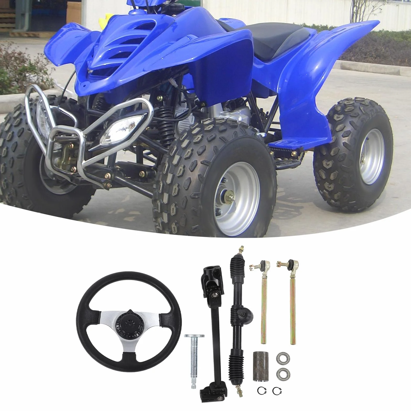 Set di assemblaggio del volante per go kart, kit di volante regolabile da 300 mm di diametro con albero del cremagliera del tirante per motori da 150 ‑250 ATV UTV Quad