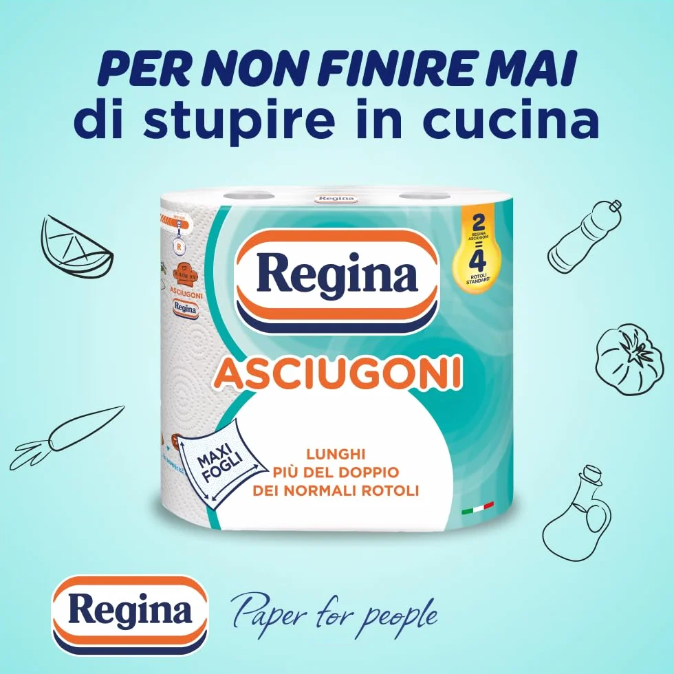 Regina Asciugoni Carta Cucina 2 Rotoli 2 Veli 100 Strappi Maxi Fogli FSC