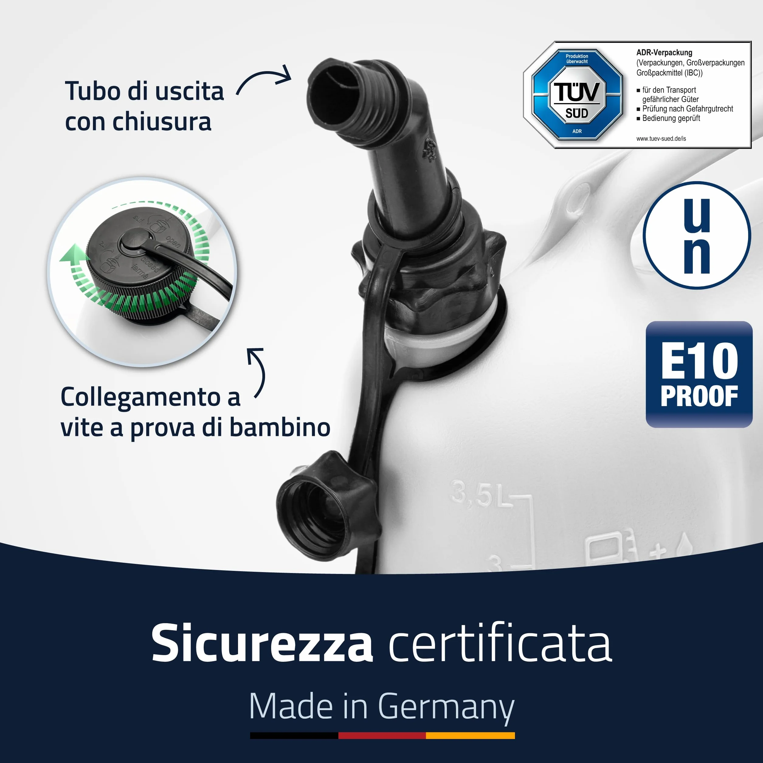 hünersdorff Bidoni combinati per carburante ed olio 3+1,5 litri UN omologazione Made in Germany bianco