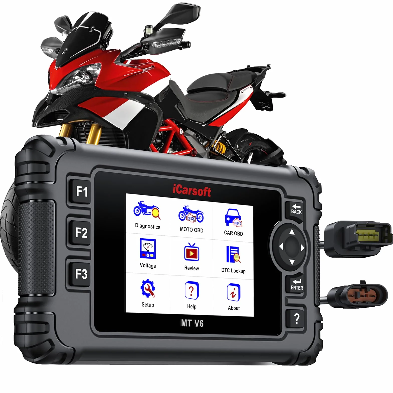 iCarsoft MT V6 Strumento diagnostico moto Ducati scanner 101 test attivi 85 servizi manutenzione lettura codici test batteria