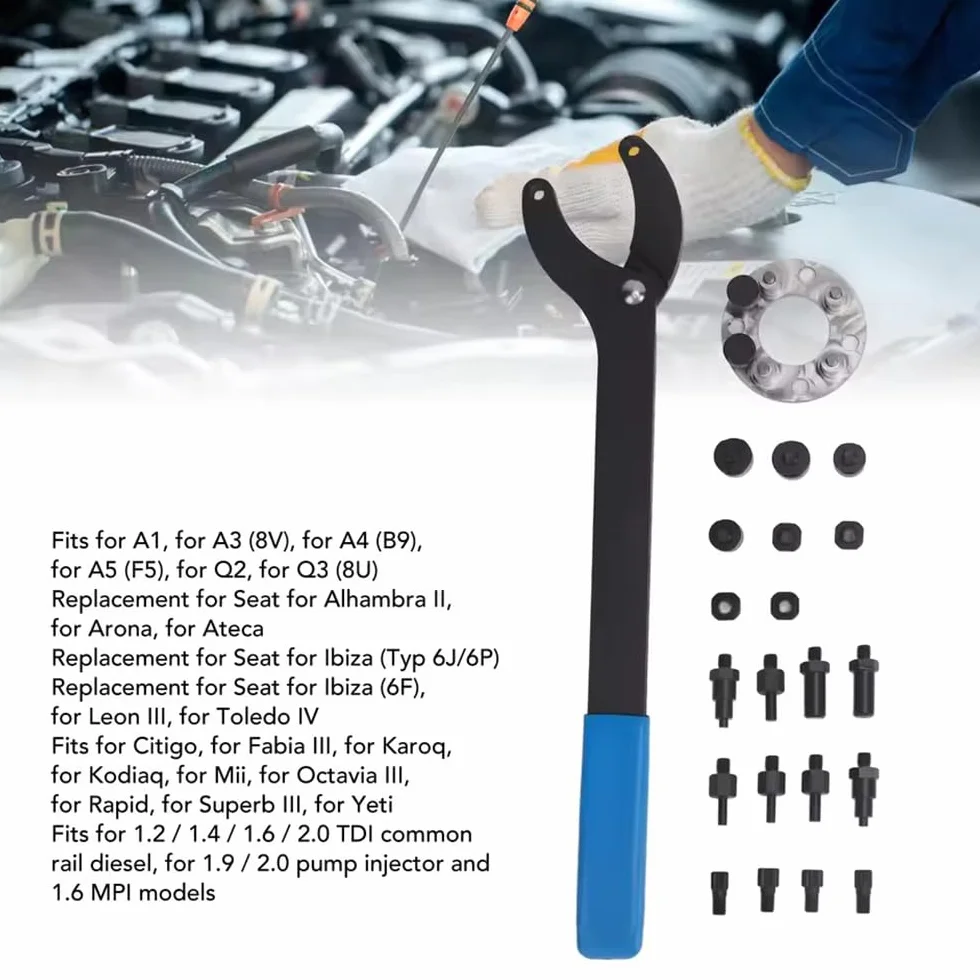 Chiave di Serraggio per Alberi a Gomiti 420mm Apertura Max 146mm Metallo ABS Nero Compatibile VW Audi Skoda