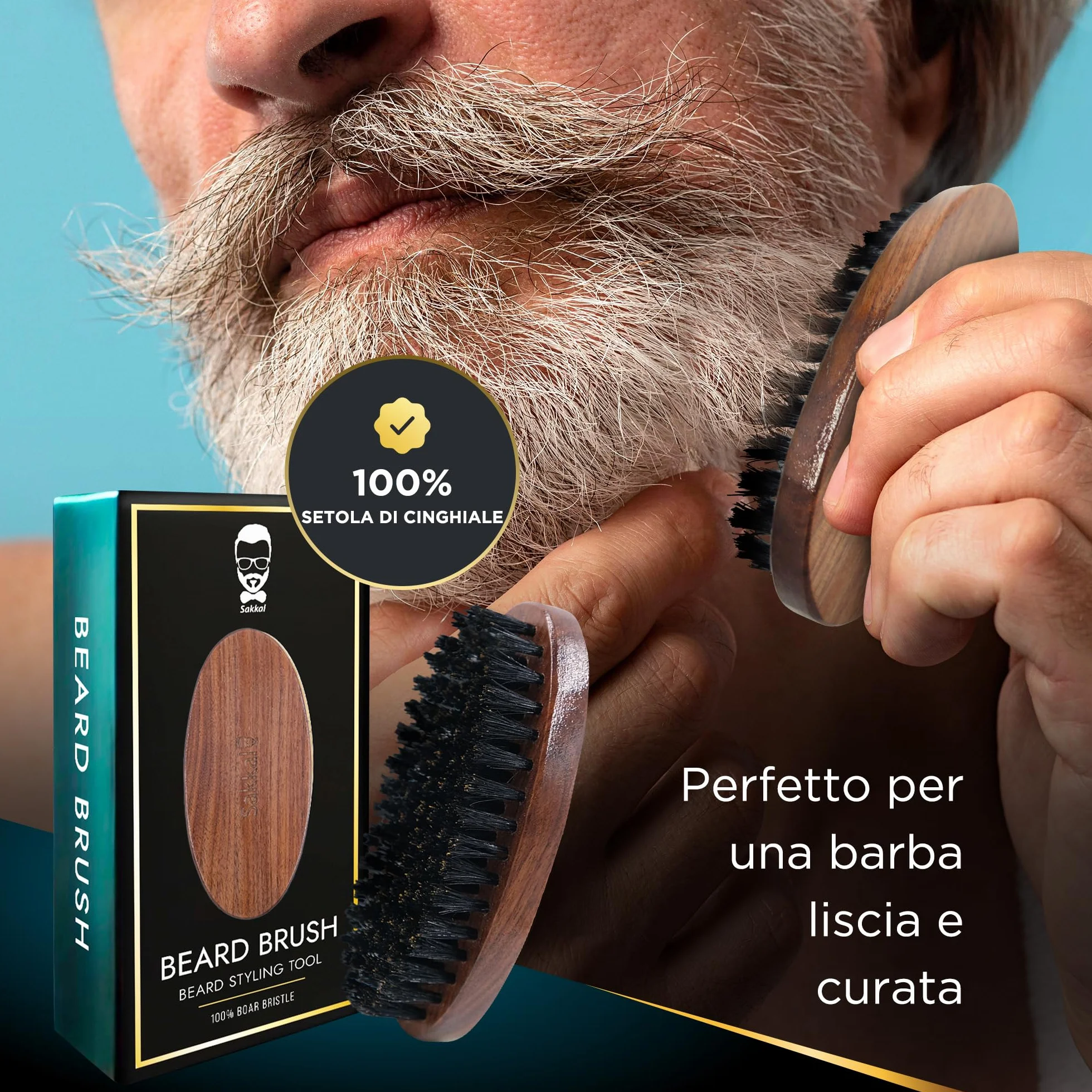 Sakkal Spazzola per barba in setole di cinghiale lisciante antistatica
