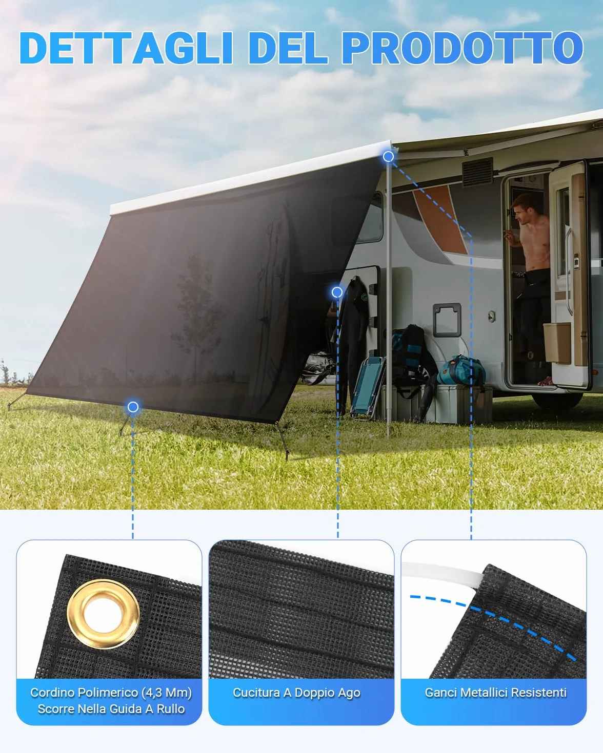 SUPAREE Parasole per Tendalino Camper 3,7 x 2,46m Protezione UV Privacy Maglia nera