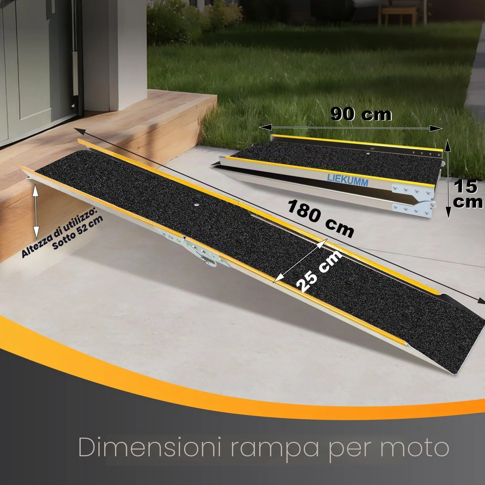 LIEKUMM Rampa di Carico Pieghevole in Alluminio, 180 x 25 cm Rampa di Salita, Portata 200 kg Portatile Rampa per ATV con Superficie Antiscivolo Rampa per rimorchi fuoristrada