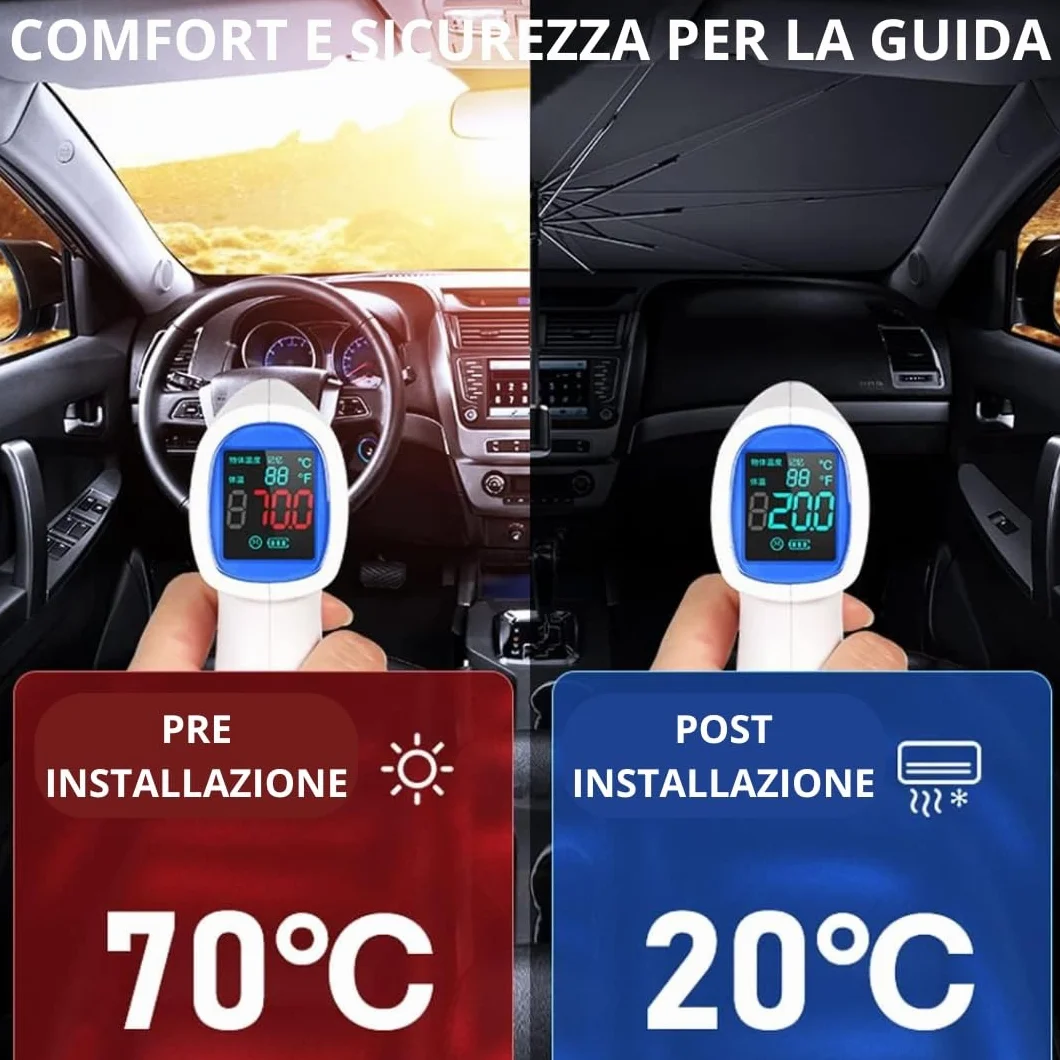 Parasole Auto Parabrezza Interno 125x65cm Pieghevole Universale Blocca 99.9% Raggi UV