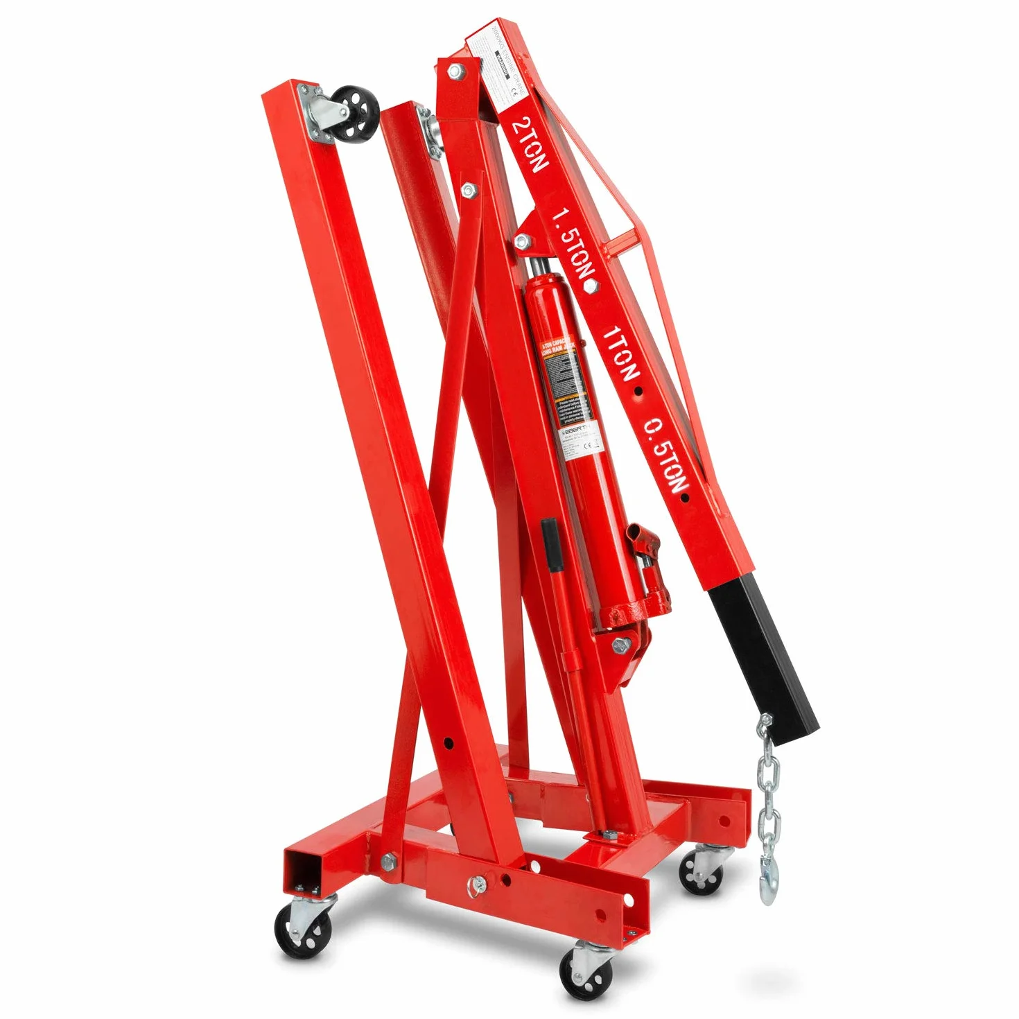 EBERTH Gru per Officina 2000kg Idraulica Braccio Regolabile 1050-1590 mm Pieghevole 6 Ruote