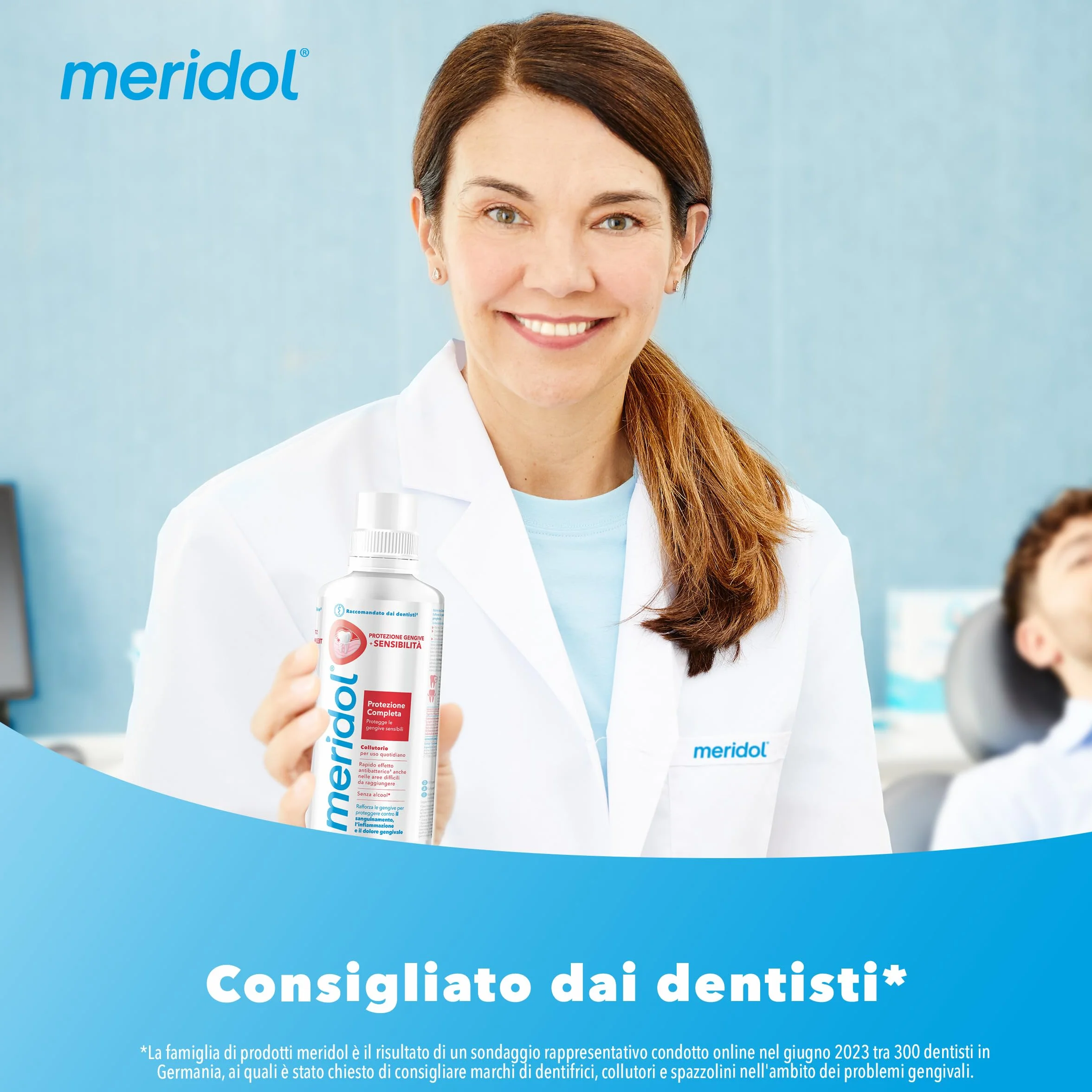 Meridol Collutorio antibatterico 400ml, lenisce gengive irritate, protegge smalto, 0% Alcohol