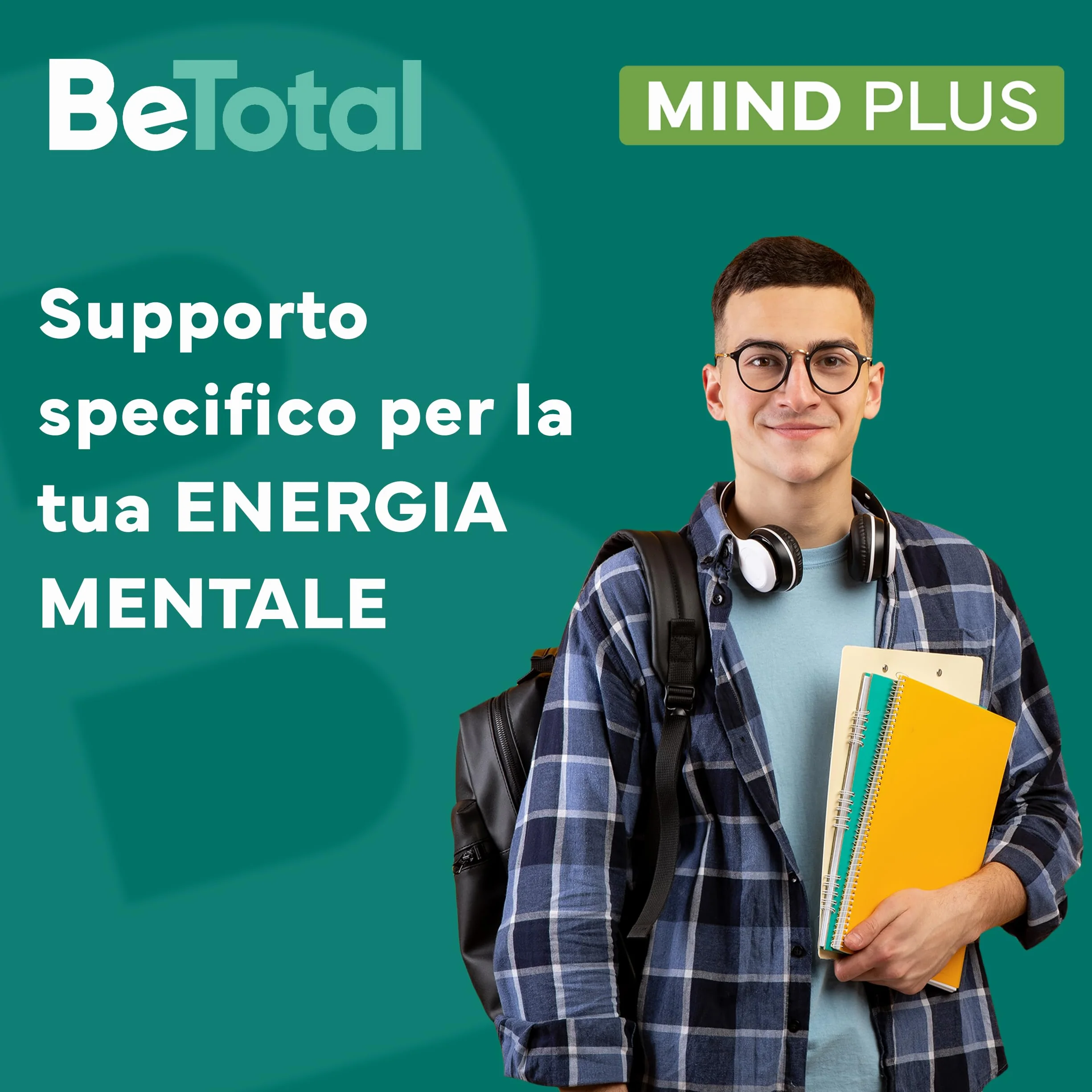 Be-Total Mind Plus Integratore Alimentare con Vitamina B, Fosfoserina, L-Glutammina, Supporto per Stanchezza Mentale, Memoria e Concentrazione, 20 Bustine