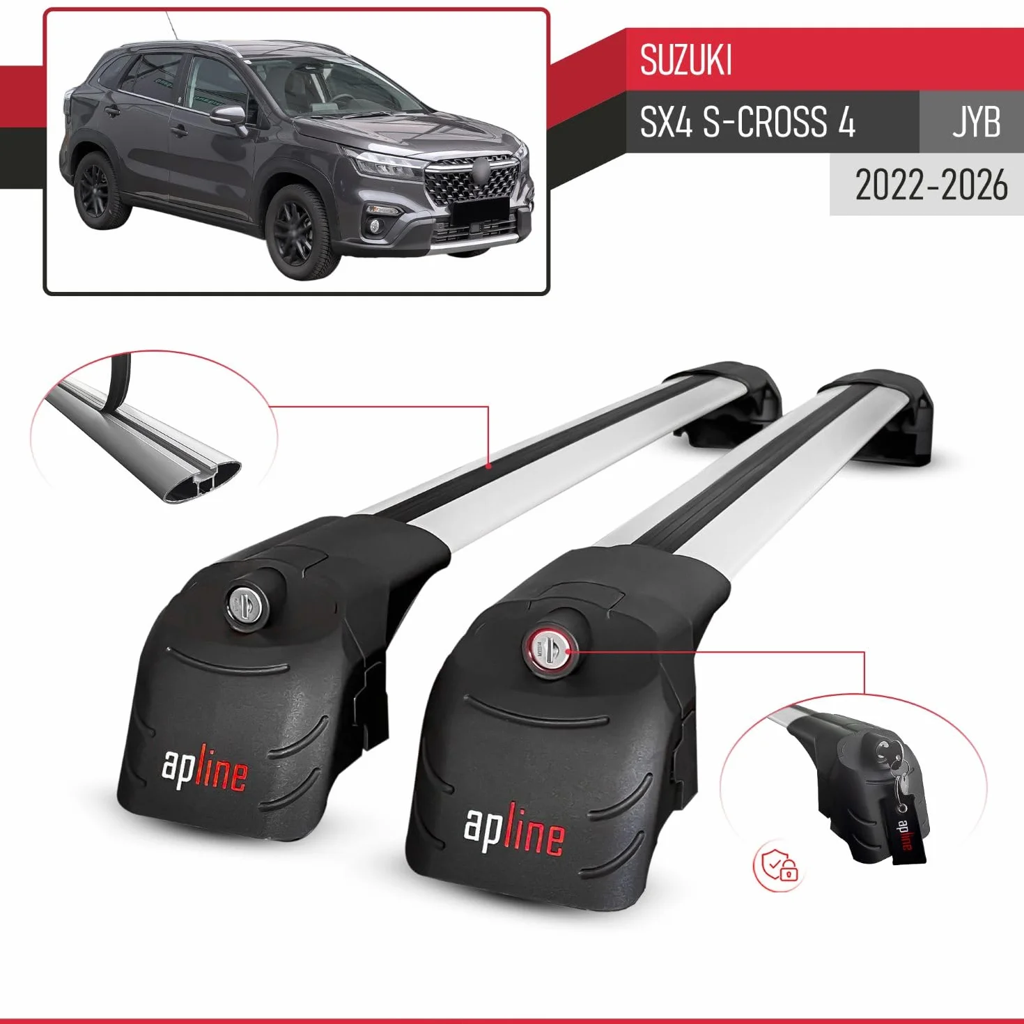 Compatibile con Suzuki SX4 S-Cross 4 (JYB) 2022-2026 Modello ACE-2 Barre Tetto Portapacchi Auto Barre Portatutto Grigio Alluminio 2 Barre