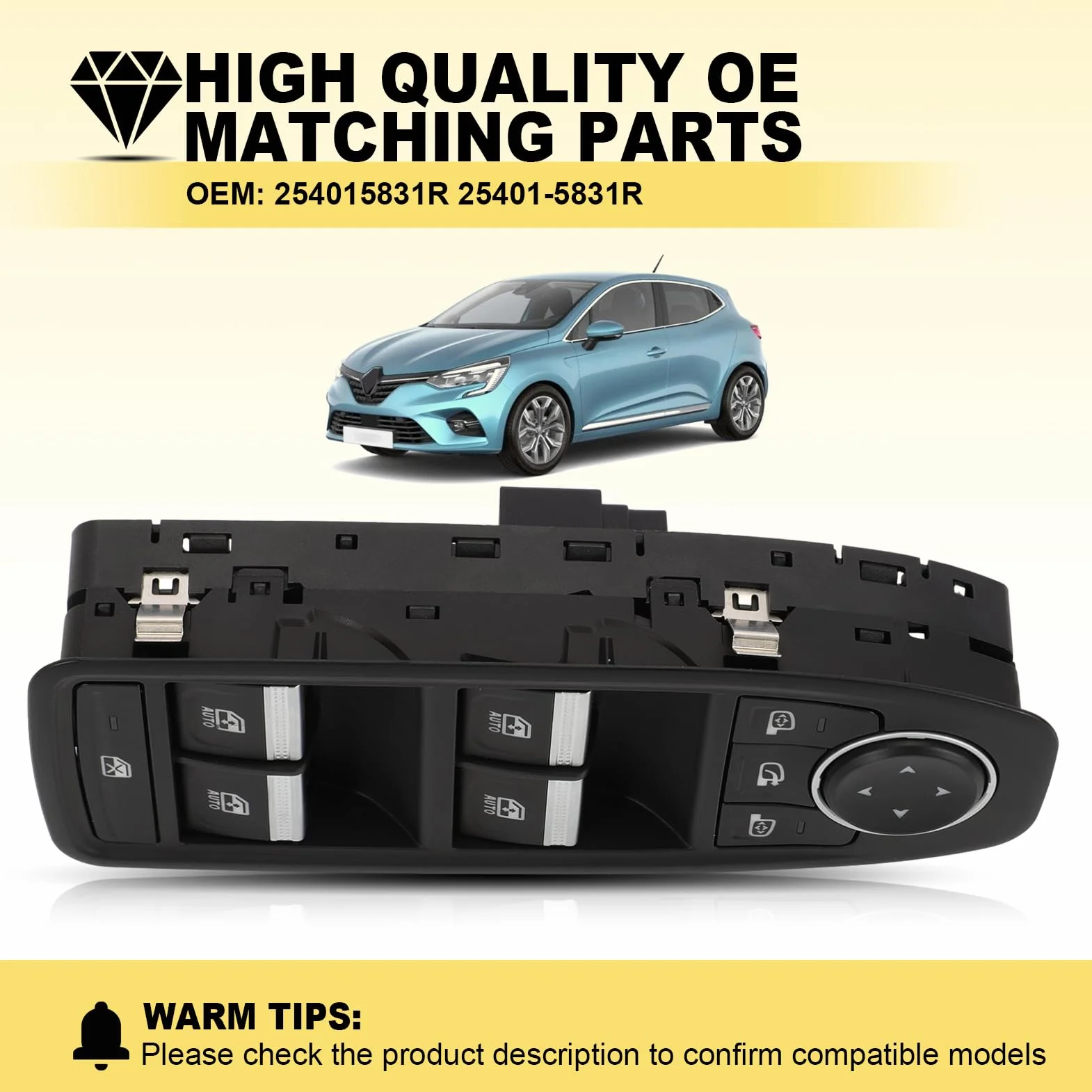 Interruttore Alzacristallo Conduttore Sinistro Per Renault Clio V Captur II 254015831R Pulsante Di Controllo Elettrico Dei Vetri 25401-5831R