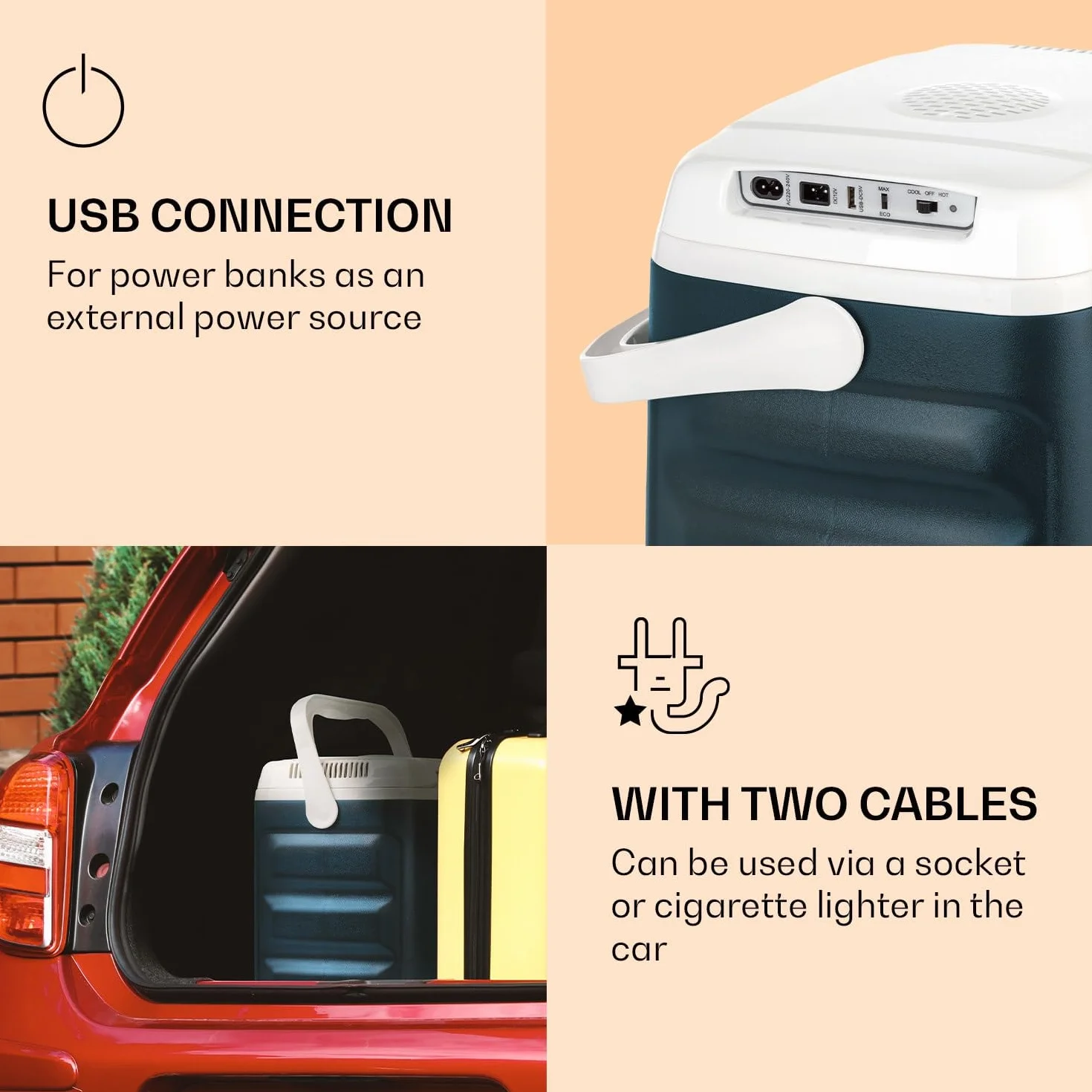 KLARSTEIN BeerBelly 29 Refrigeratore Elettrico - 29 L, 3 Connessioni: 230V, 12V Accendisigari e Porta USB, Portatile, Funzione Raffreddamento e Riscaldamento, Auto, Camion, Campeggio, Presa, Blu