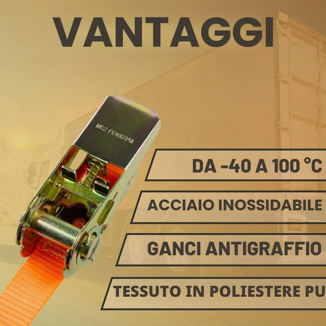 Cinghie di serraggio con cricchetto e gancio Set da 4 pezzi 25 mm 3 m 700 kg arancione