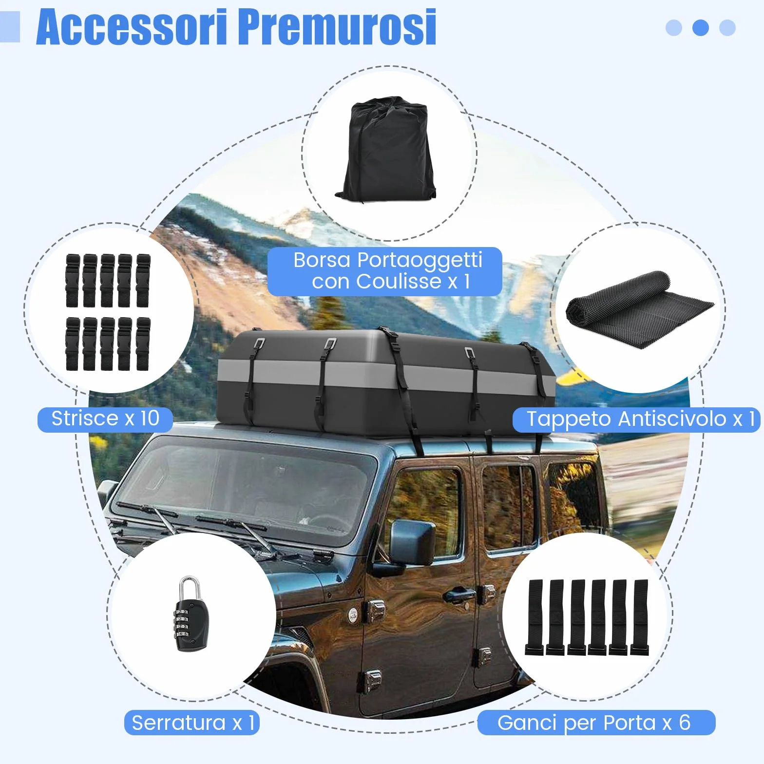 COSTWAY Borsa da Tetto per Auto Impermeabile 21Cu.Ft/595L, Box Tetto Universale con Tappetino Antiscivolo+ 12/14 Cinghie+ 6 Ganci, Sacca per Auto con/senza Barre Portapacchi (Grigio, 21Cu.Ft/595L)