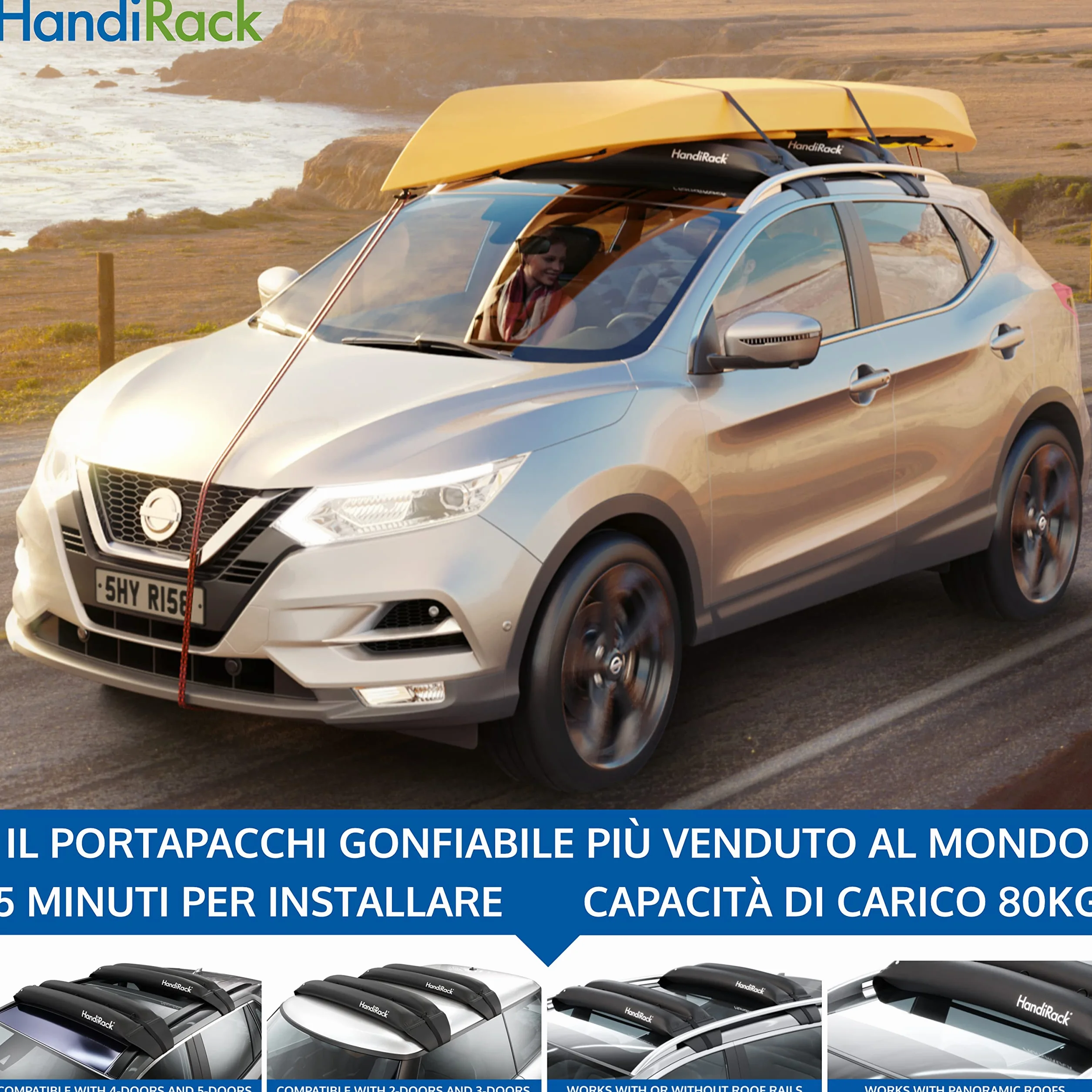 HandiWorld HandiRack Portapacchi Universale per Auto Barra da Tetto Impieghi Pesanti Nero