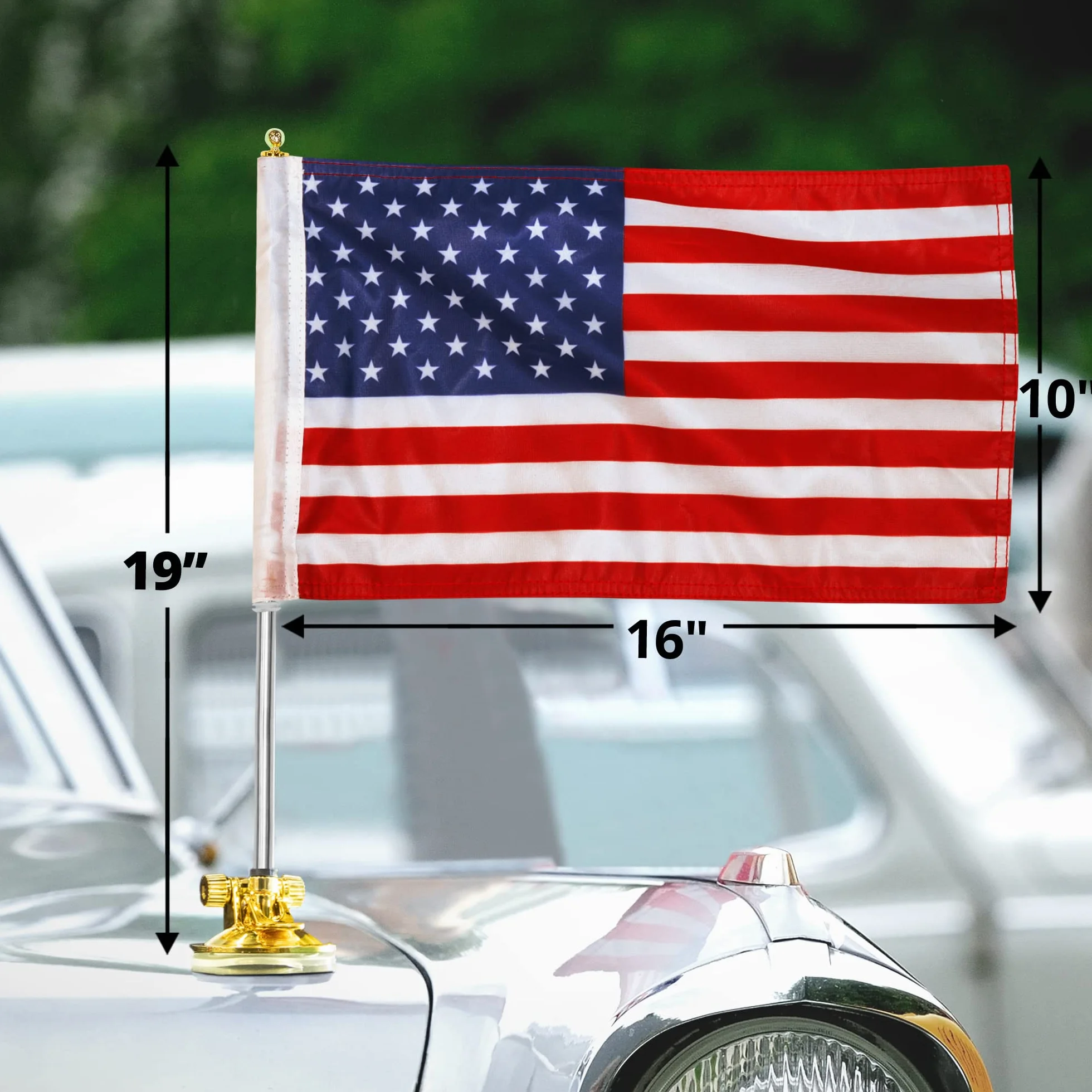 Anley USA Bandiera per Auto e Asta Portabandiera con Supporto a Ventosa - Set di 2