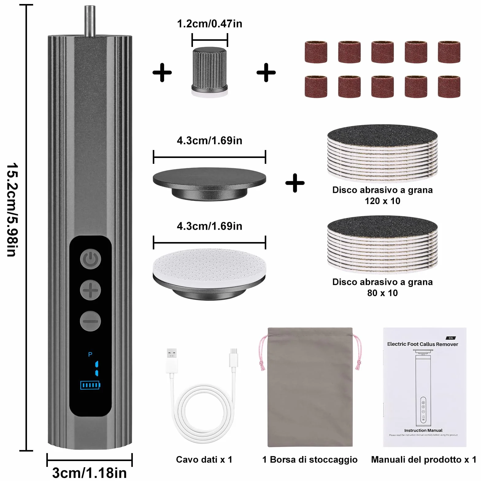 Pedicure Elettrico Professionale Piedi con Display LCD, Lima Elettrica per Piedi, Velocità Regolabile, Set Rimozione Calli Ricaricabile (Grigio)