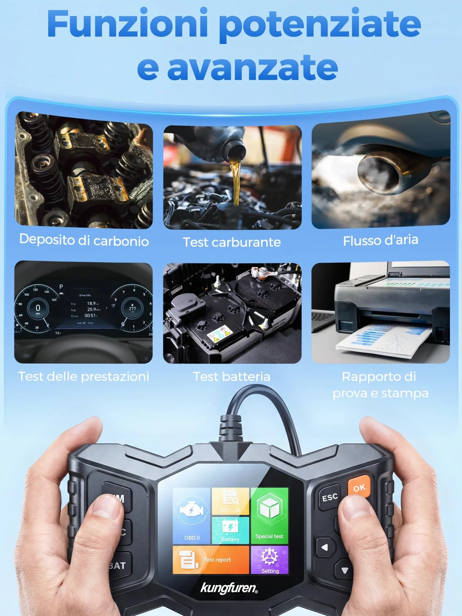 OBD2 Diagnosi Auto Diagnostica Scanner Multimarca Audi BMW Ford VW - Professionale Lettore Codici Errori Motore con Test Batteria