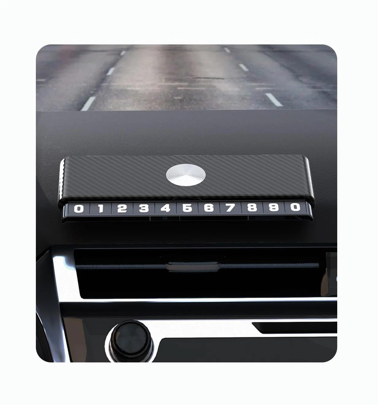 Biglietto di parcheggio temporaneo con doppio numero luminoso (nascosto) + set di organizer per chiavi auto, numero di telefono di emergenza e scatola portachiavi per interni auto