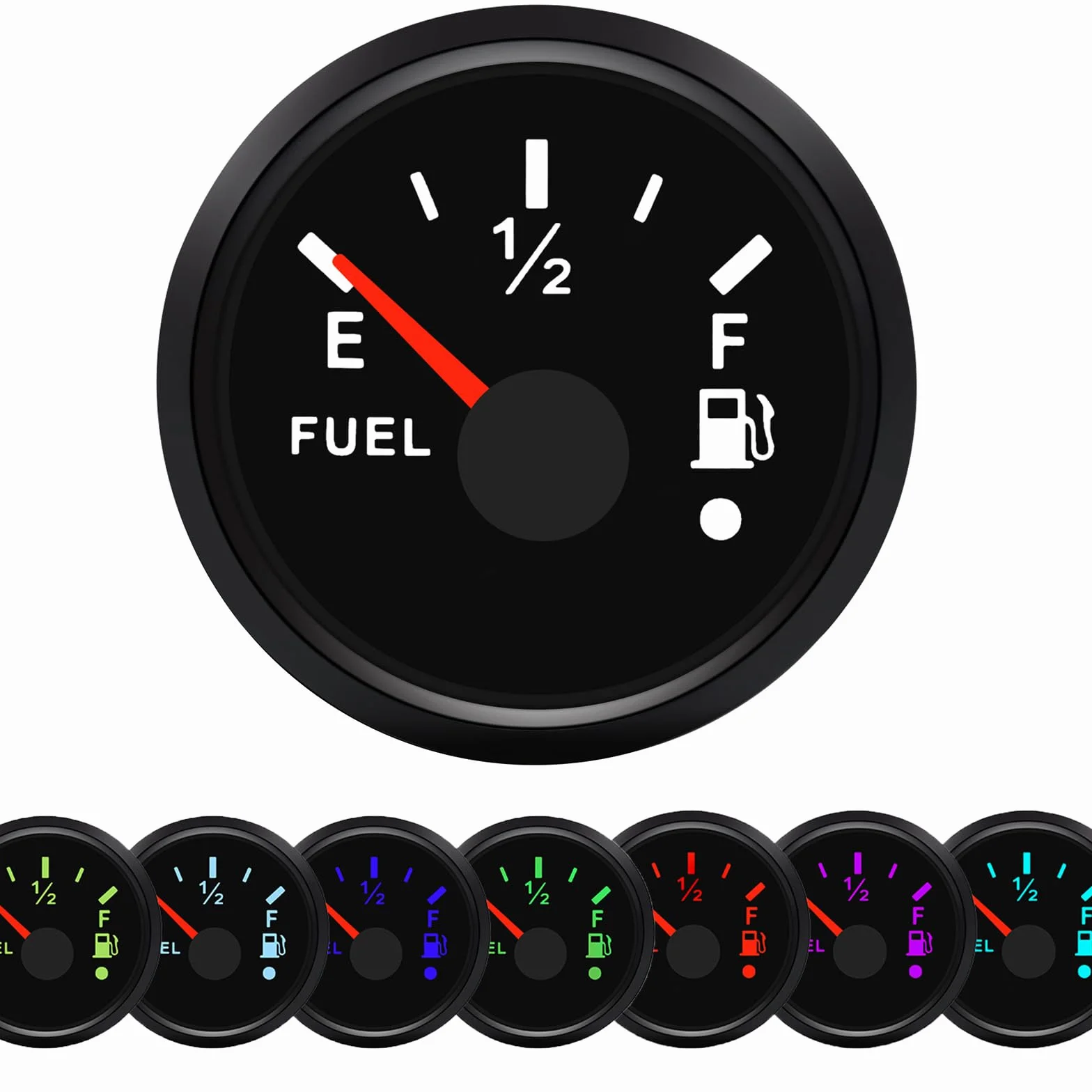 Geloo Indicatore di livello del carburante, 0-190 Ohm, 7 colori, impermeabile, indicatore del serbatoio del carburante con luce di allarme per auto marine, camper, yacht