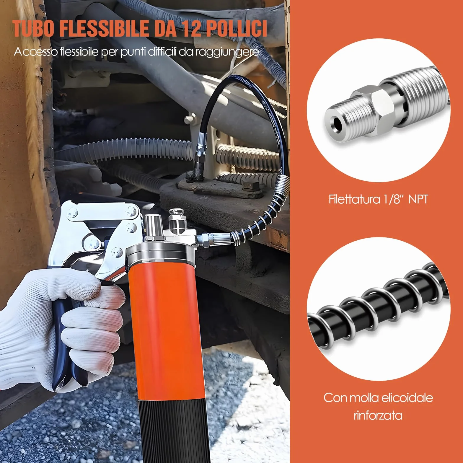 TRILINK Kit Testina Ingrassatore Professionale 8PCS Accessori con Accoppiatore Rapido, Adattatore 90°, Tubo Flessibile 30 cm