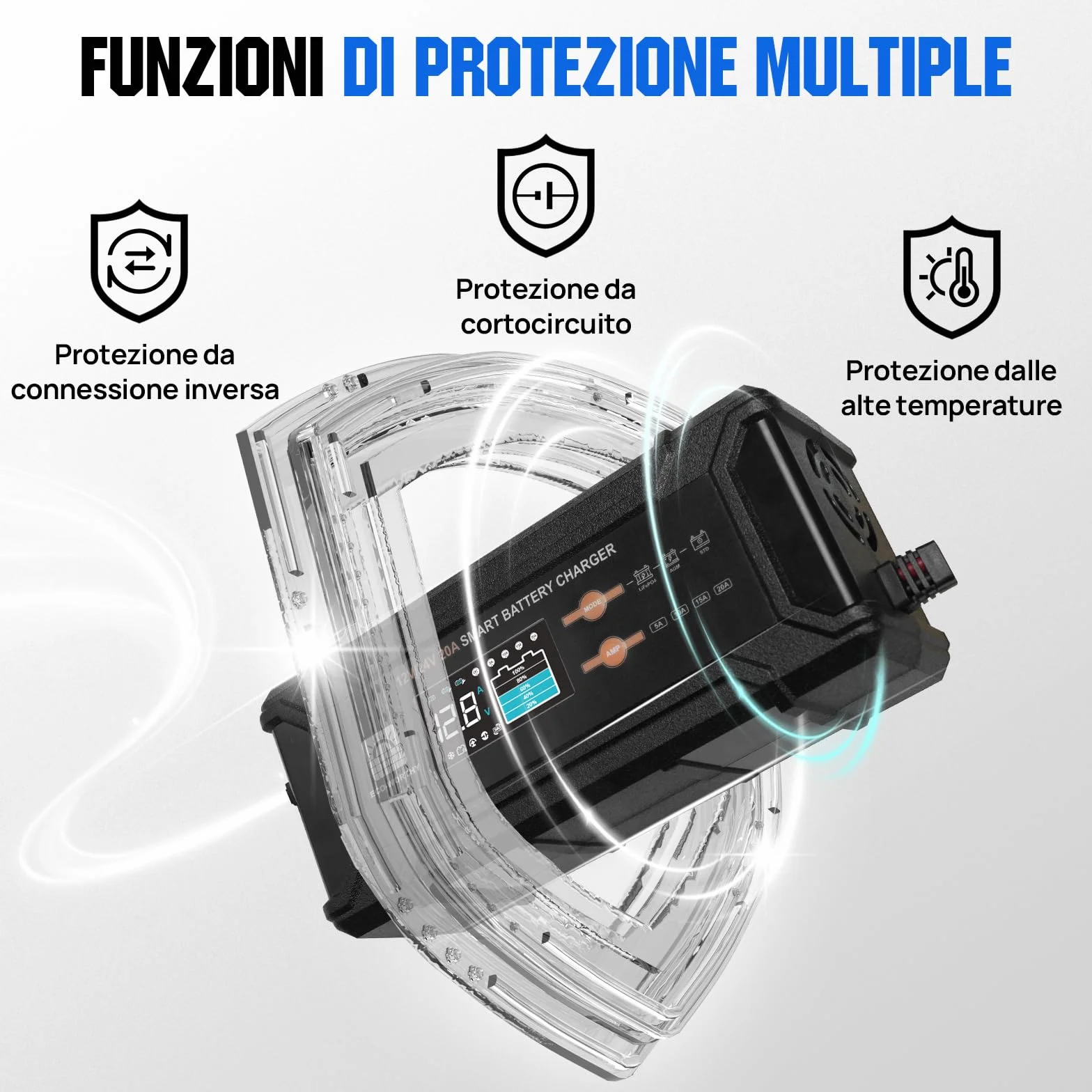 ECO-WORTHY 12V 24V 20A Caricabatterie LiFePO4 Rilevamento Automatico Piombo-Acido