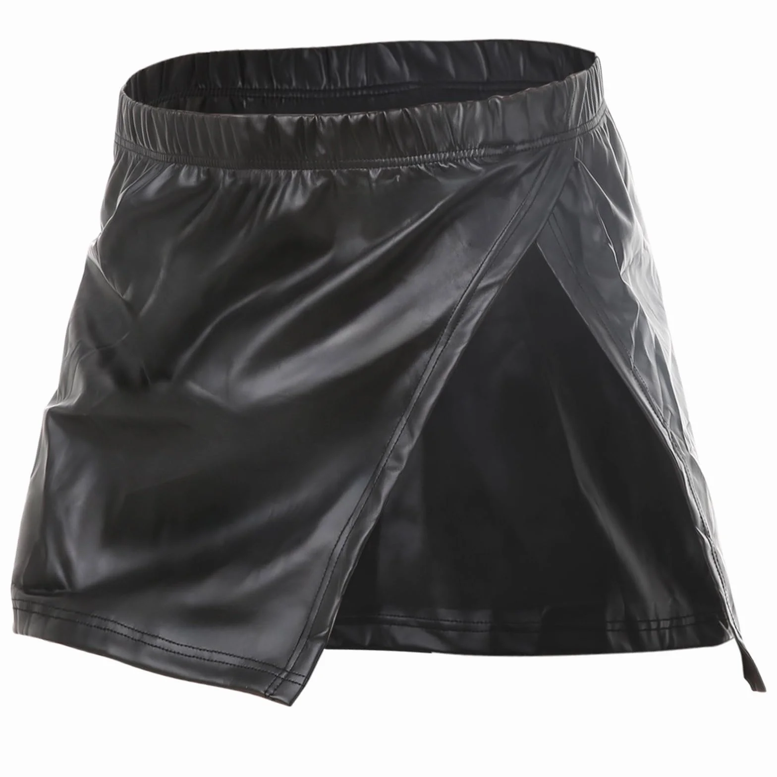 Gonna uomo pelle sintetica spacco laterale aderente vita bassa elastica sexy San Valentino