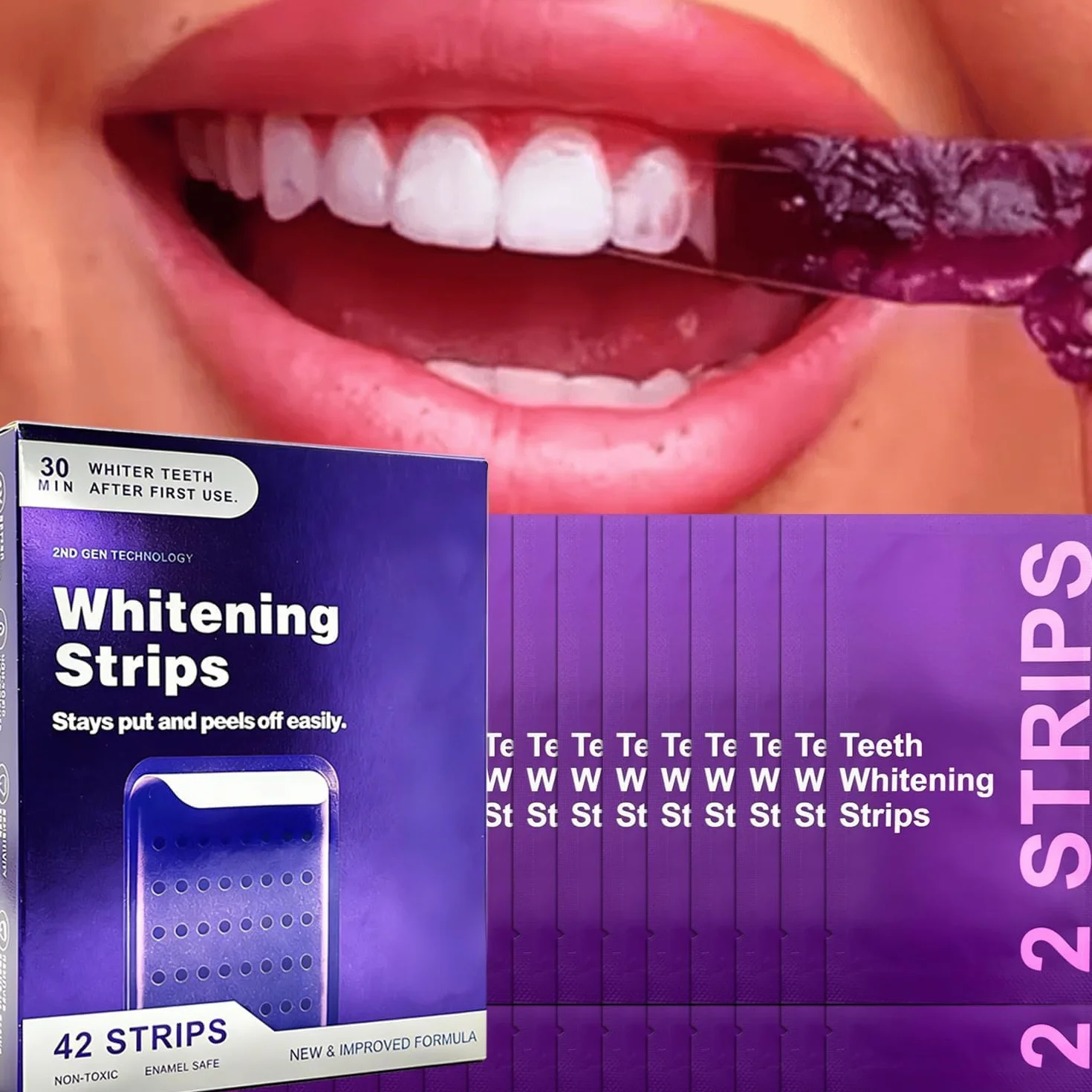 Strisce Sbiancanti Viola per Denti - Whitening Strips Senza Perossido - Risultati in 7 Giorni - 14 Pezzi