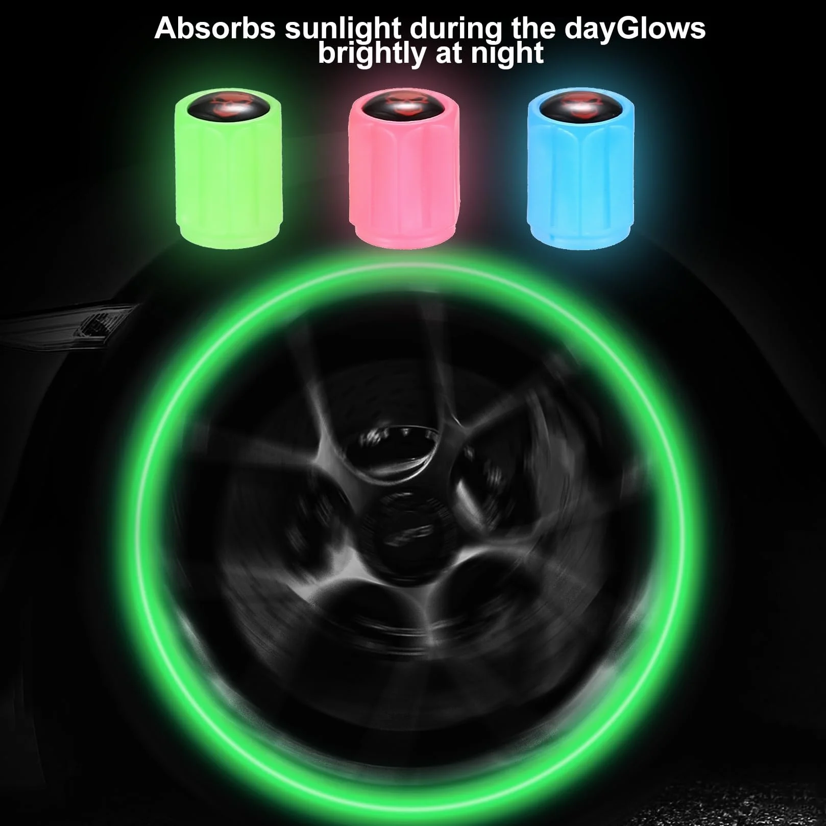 Cappucci Valvole Luminosi Auto 12 Pezzi Tappi Valvola Fluorescenti Universali Teschio per Auto Moto Bici