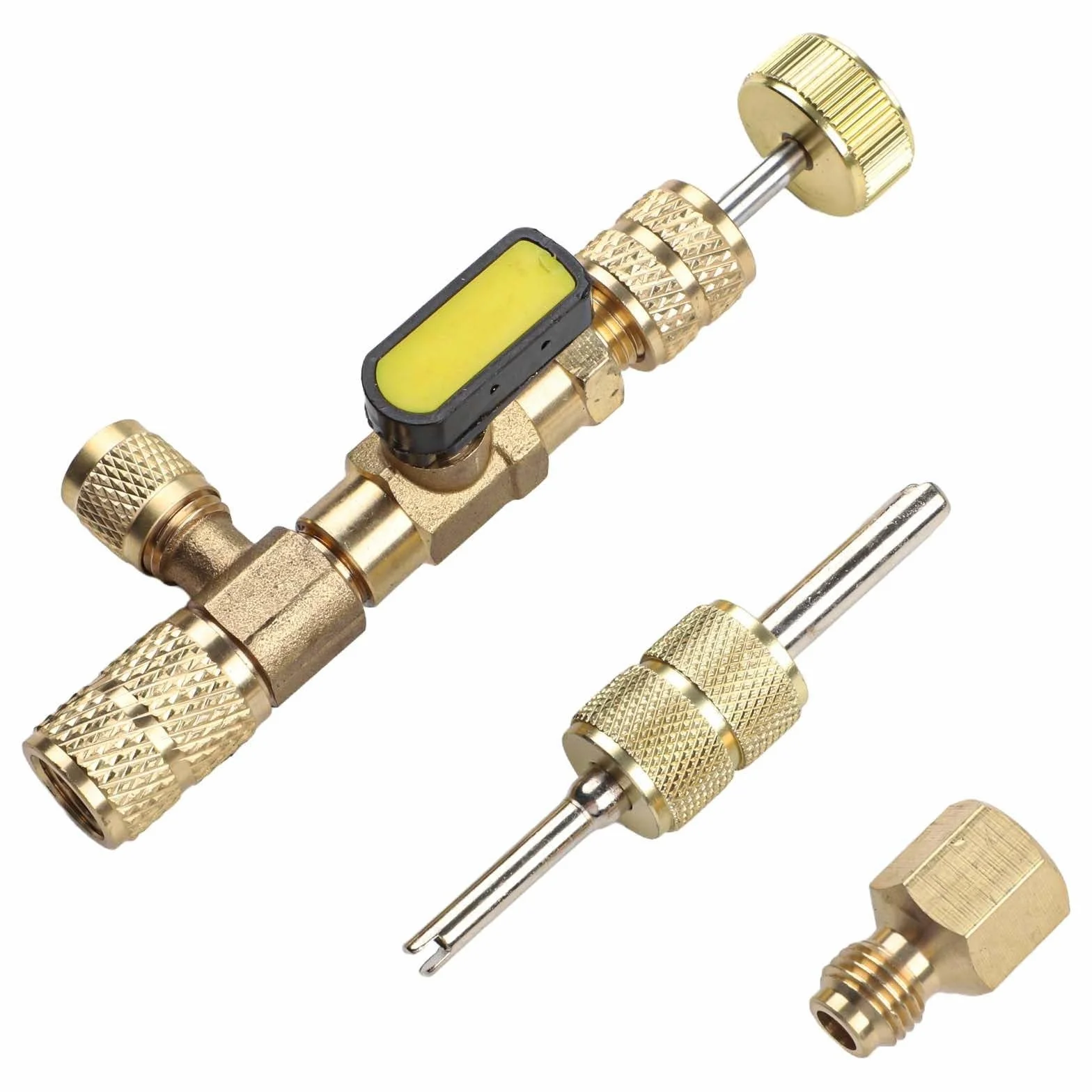 Zawór rdzenia narzędzie do usuwania z mosiądzu adapterem, zestaw naprawczy HVAC R12 R22 R410A R32 AC, 10 sztuk nakrętek 5/16 1/4 cala