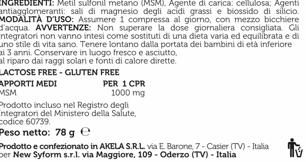 SYFORM MSM INTEGRATORE ALIMENTARE 60 CPS Zolfo organico per infiammazioni articolari e alterazioni cutanee