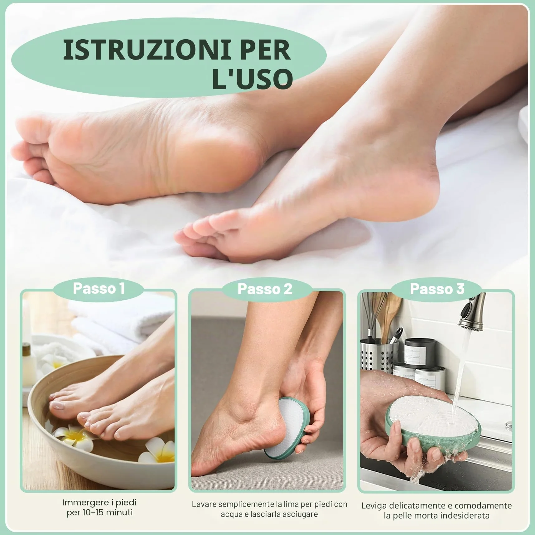 Lima per Piedi in Nano Vetro Professionale, Raspa Piedi Calli Rimozione Portatile, Cura Piedi Ruvidi Secchi (Verde)