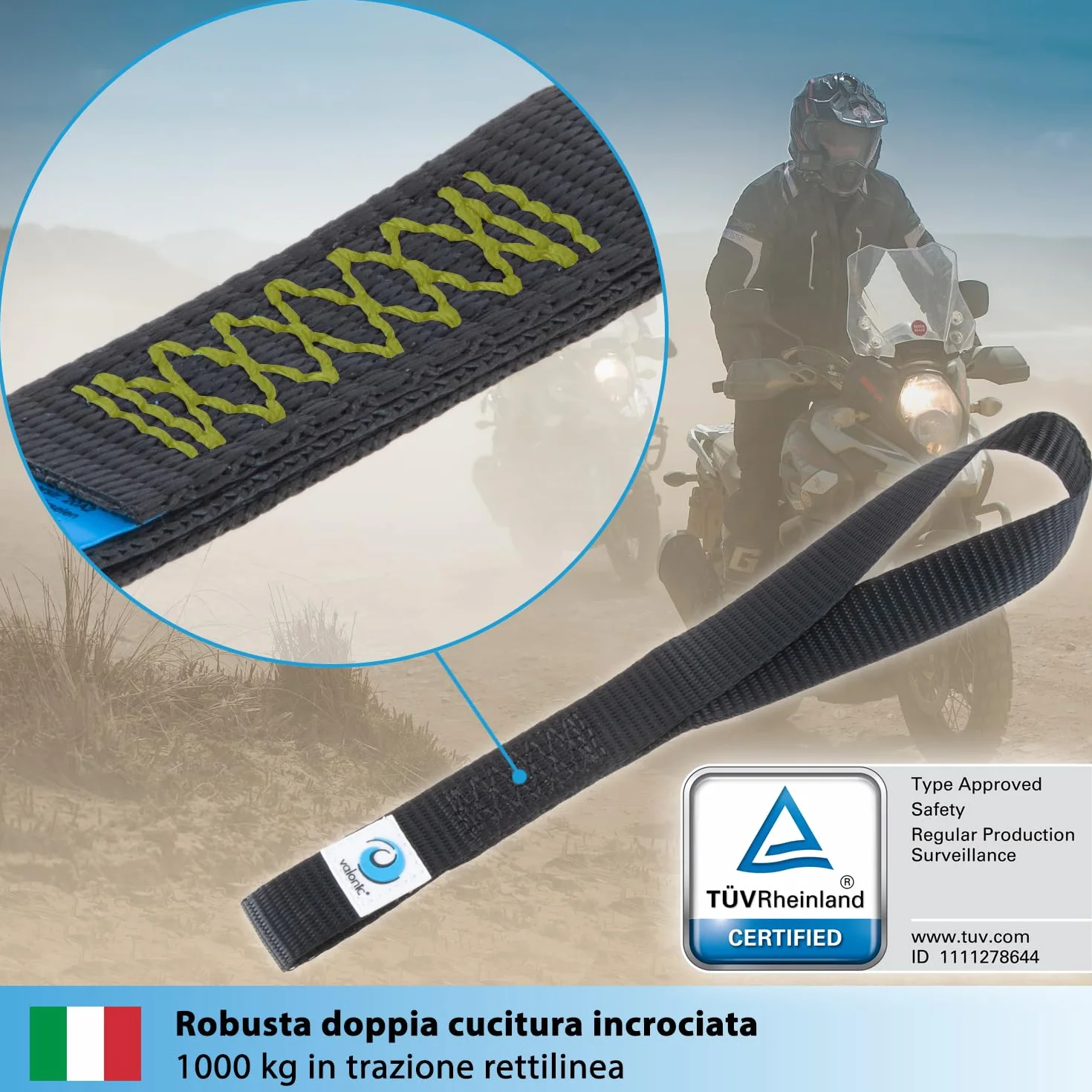 Cinghie di fissaggio FALCON valonic 30cm 25mm 1000 Kg certificate TÜV Rheinl. EN 12195-2 nero