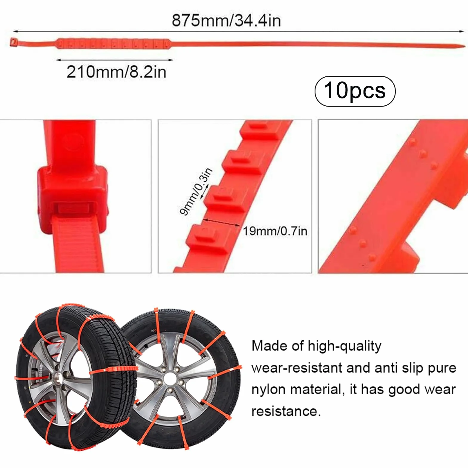 Catene da Neve per Auto, Antiscivolo - Fasce di Emergenza e Sicurezza Regolabili con Sistema Anti Slittamento per Pneumatici, 10pcs