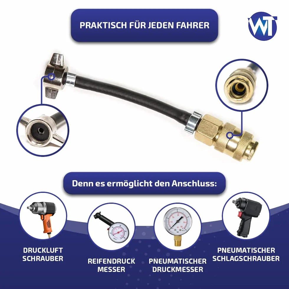 Tubo di riempimento per pneumatici M16 12 bar adatto per Volvo FH Scania Daf Iveco Man Renault Mercedes