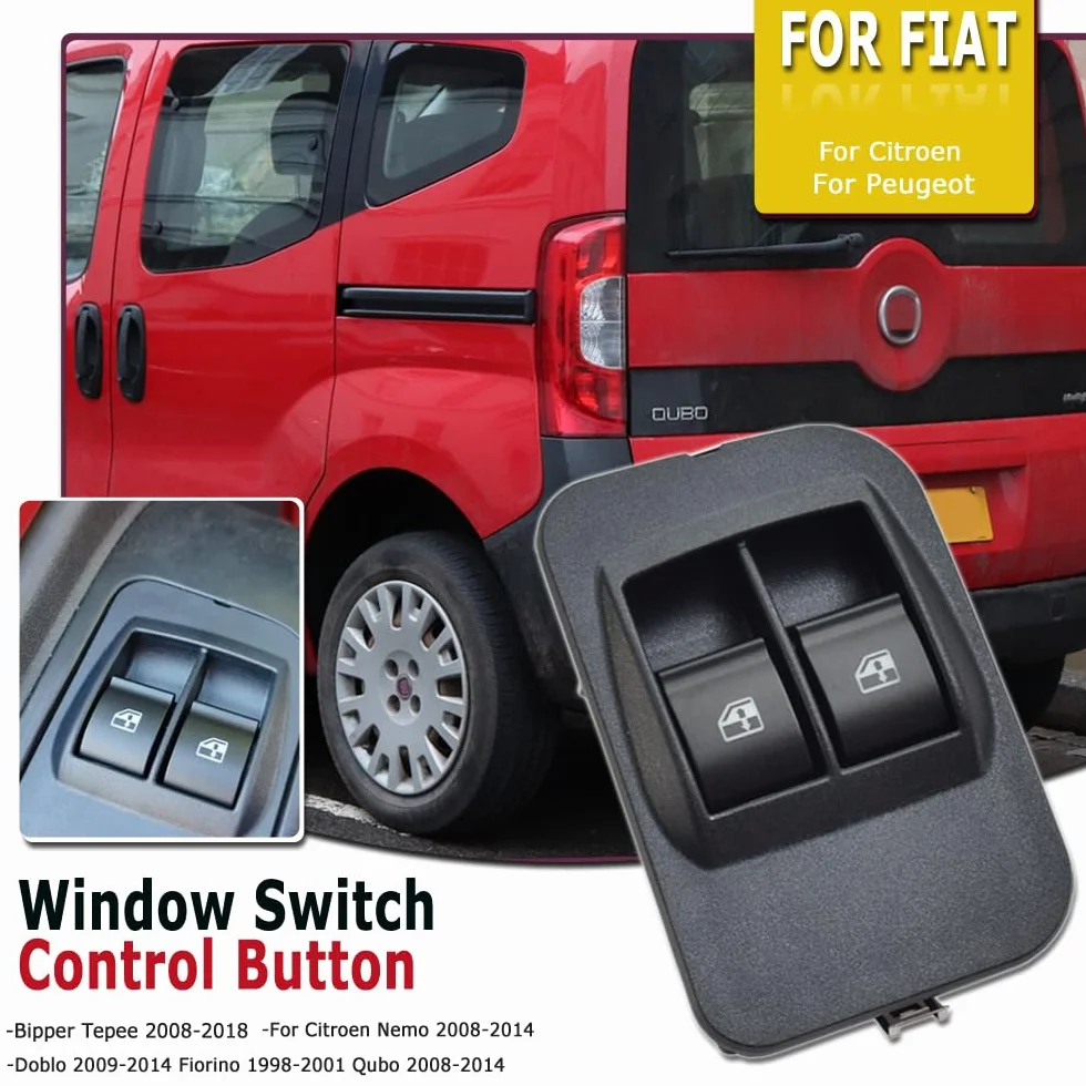 735518655 Interruttore principale degli alzacristalli elettrici anteriore sinistro per Citroen Nemo Peugeot Bipper Fiat Doblo Qubo Fiorino (Nero)