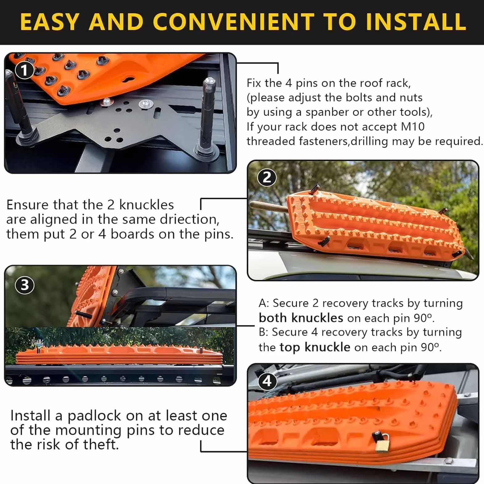 Set di Pin di Montaggio della Scheda di Recupero in Acciaio Inossidabile per Scheda MaxTrax MKII Compatibile con SUV Camion Fuoristrada