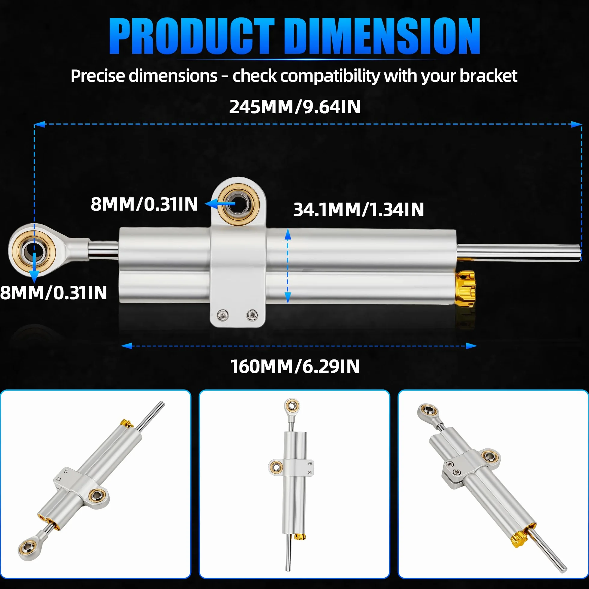 Stabilizzatore ammortizzatore di sterzo per moto Stabilizzatori regolabili universali per moto per scooter ADV Dirt Bike (Grigio Titanio, A)