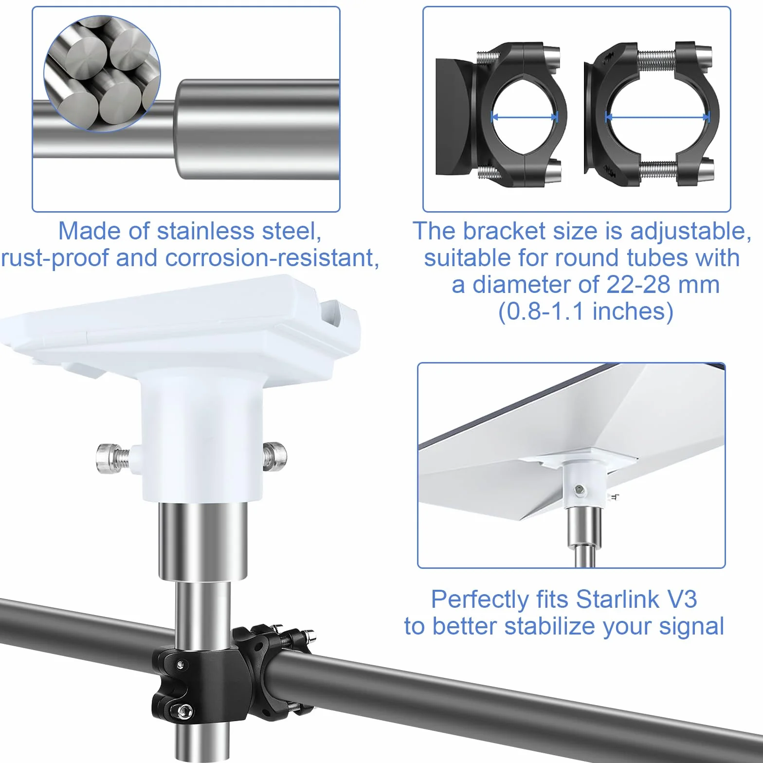 Starlink Gen 3 RV Ladder Mount, Starlink Kit Completoadattatore per tubi Starlink Gen 3 Adatto per Tetti, Camper, SUV, Camion o Barche
