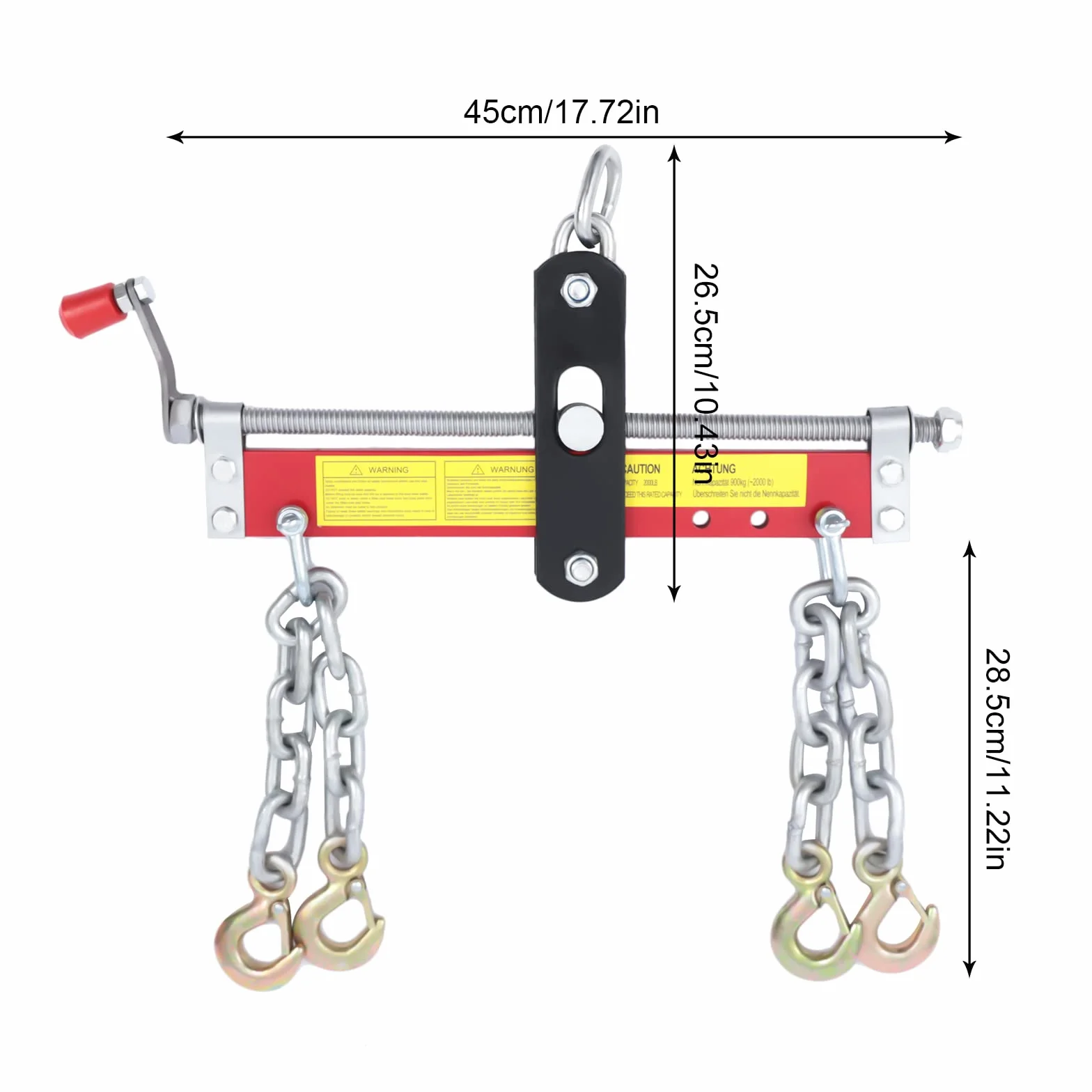 Gru per officina, 260 mm - 315 mm, gru di sollevamento, gru a traversa, con 4 catene attrezzate per gru da officina, 900 kg