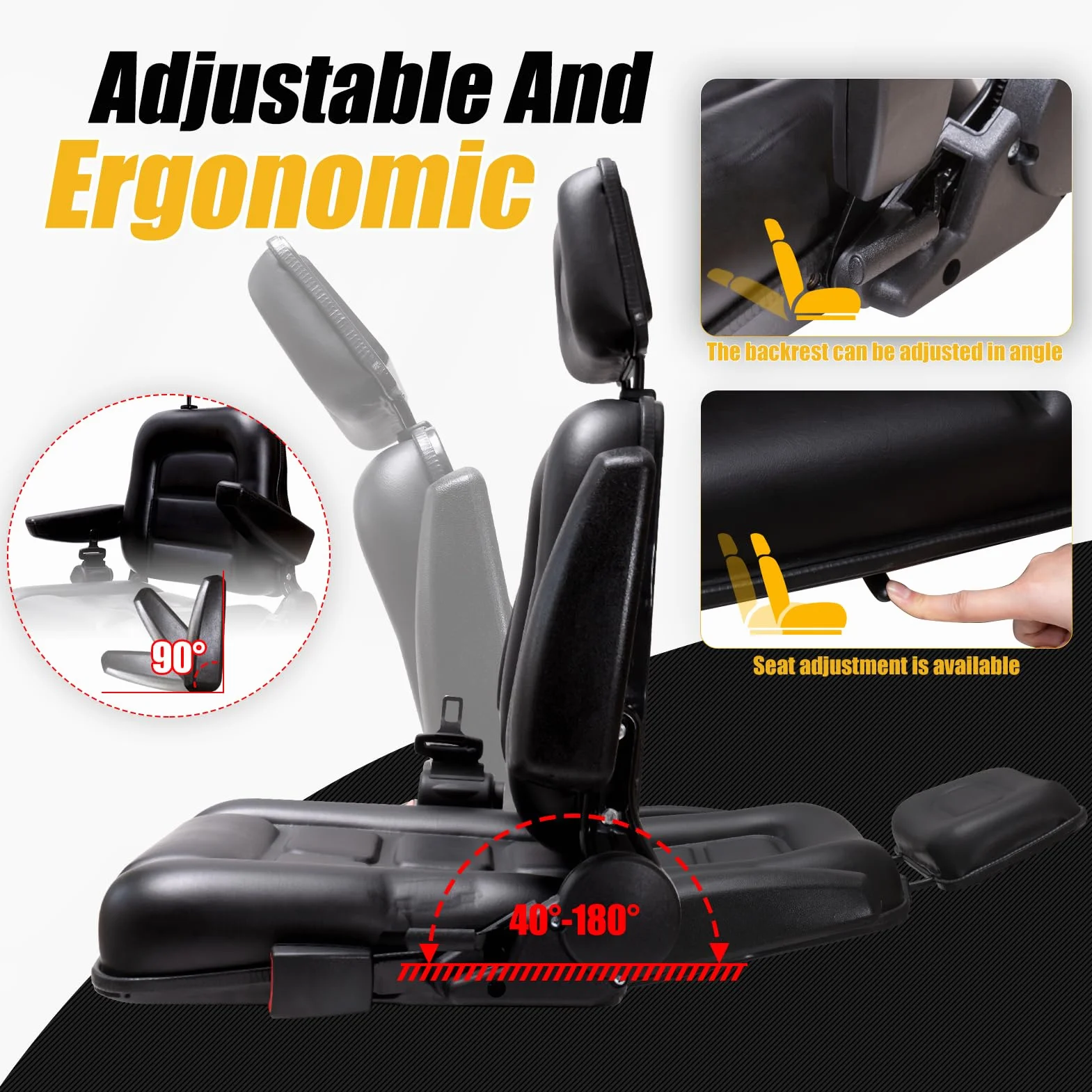 Sedile universale per carrello elevatore, sedile trattore con braccio e schienale regolabile, sedile impermeabile in poliuretano, per escavatori trattori, carrello elevatore, pale compatta