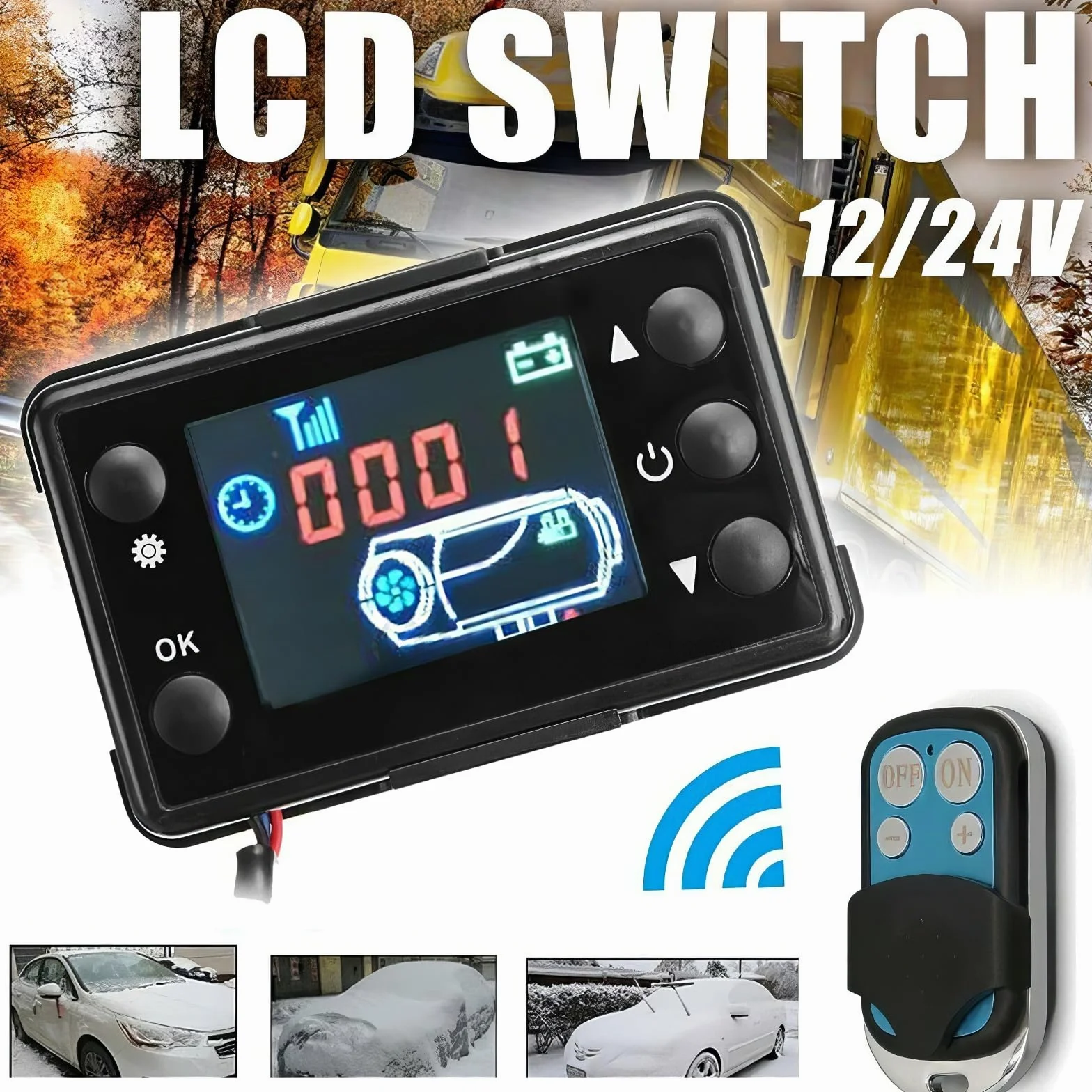 Baceyong LCD Switch 4 Pulsanti Telecomando, Riscaldatore Universale per Auto 12V per Auto Diesel Parcheggio Riscaldamento